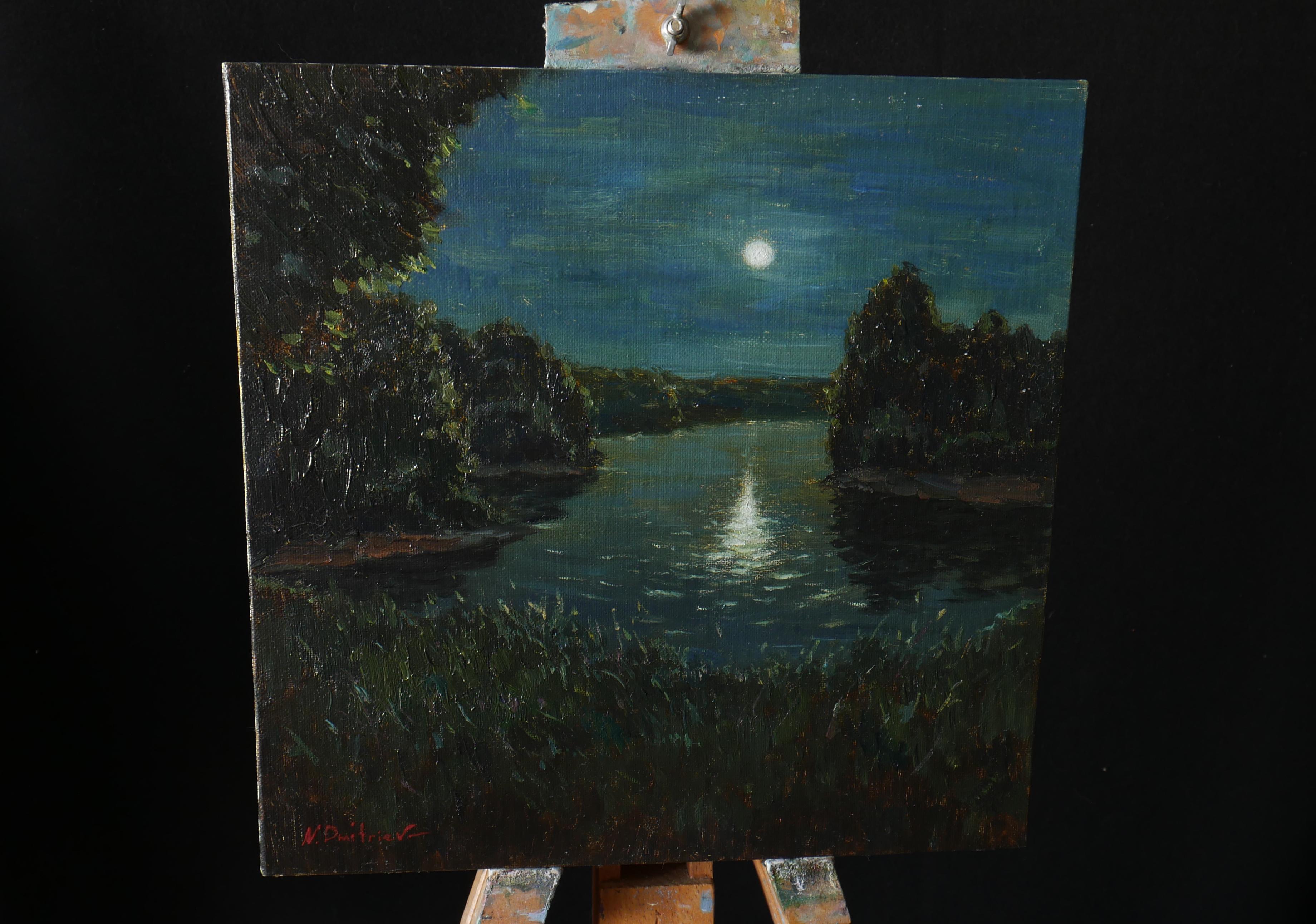 The Lunar Night - original summer landscape, painting - Painting by Nikolay Dmitriev