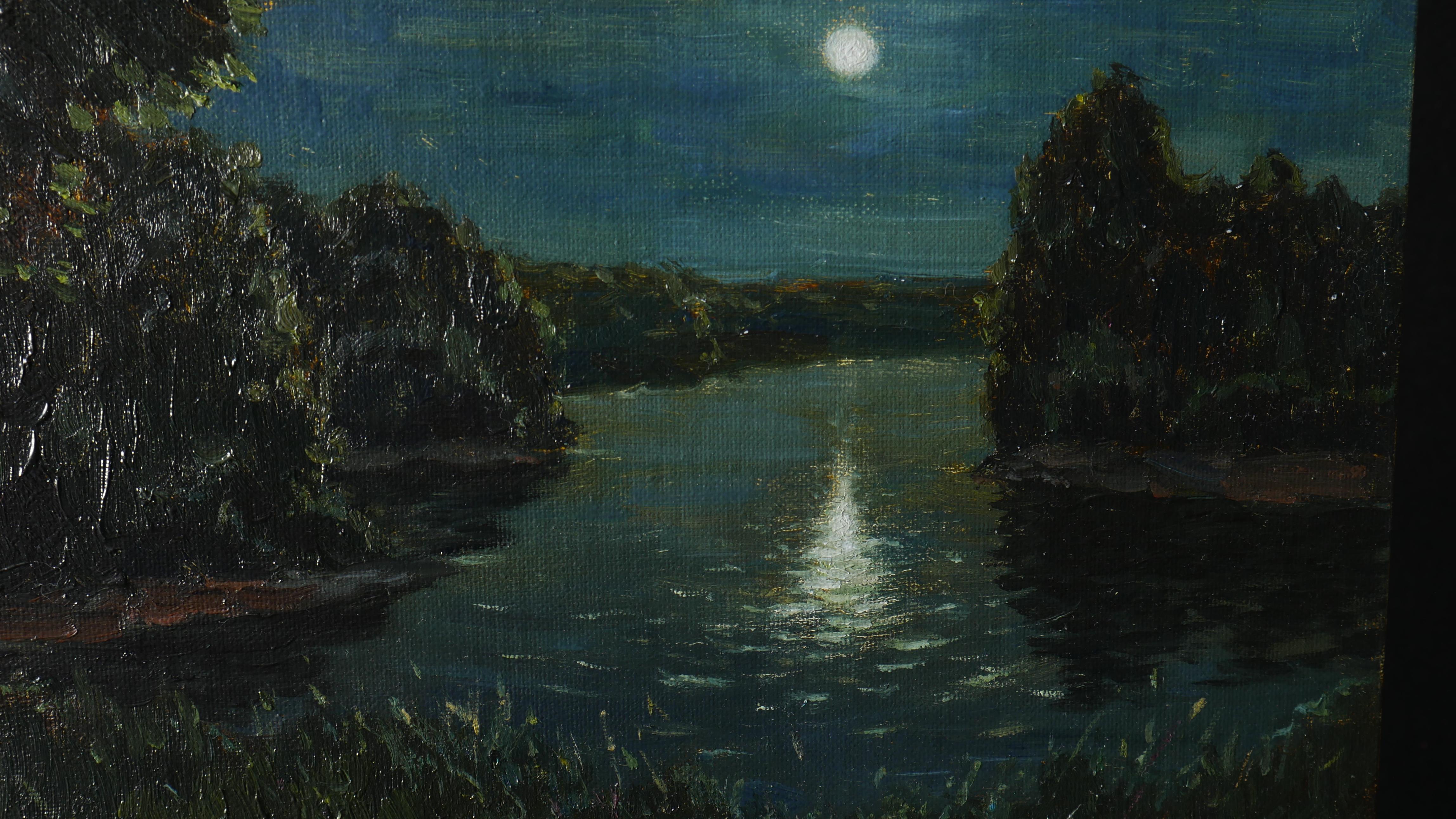The Lunar Night - original summer landscape, painting For Sale 1