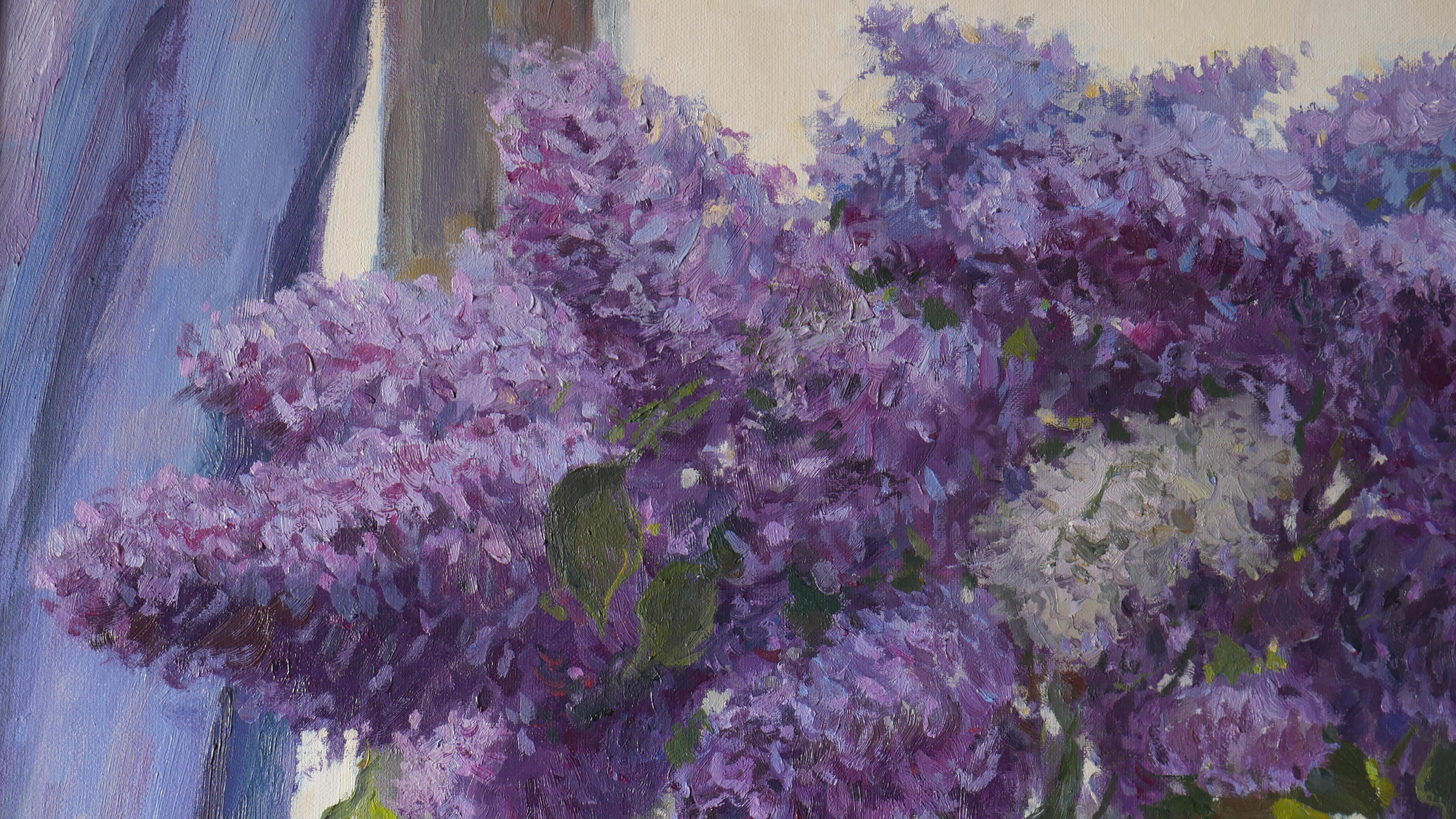 Oil painting with lush bouquet of purple lilacs is very cozy, perfect gift, looks great in the interior will delight You and Your loved ones and be sure to give positive.
May is one of the most beautiful months of the year. During this time most