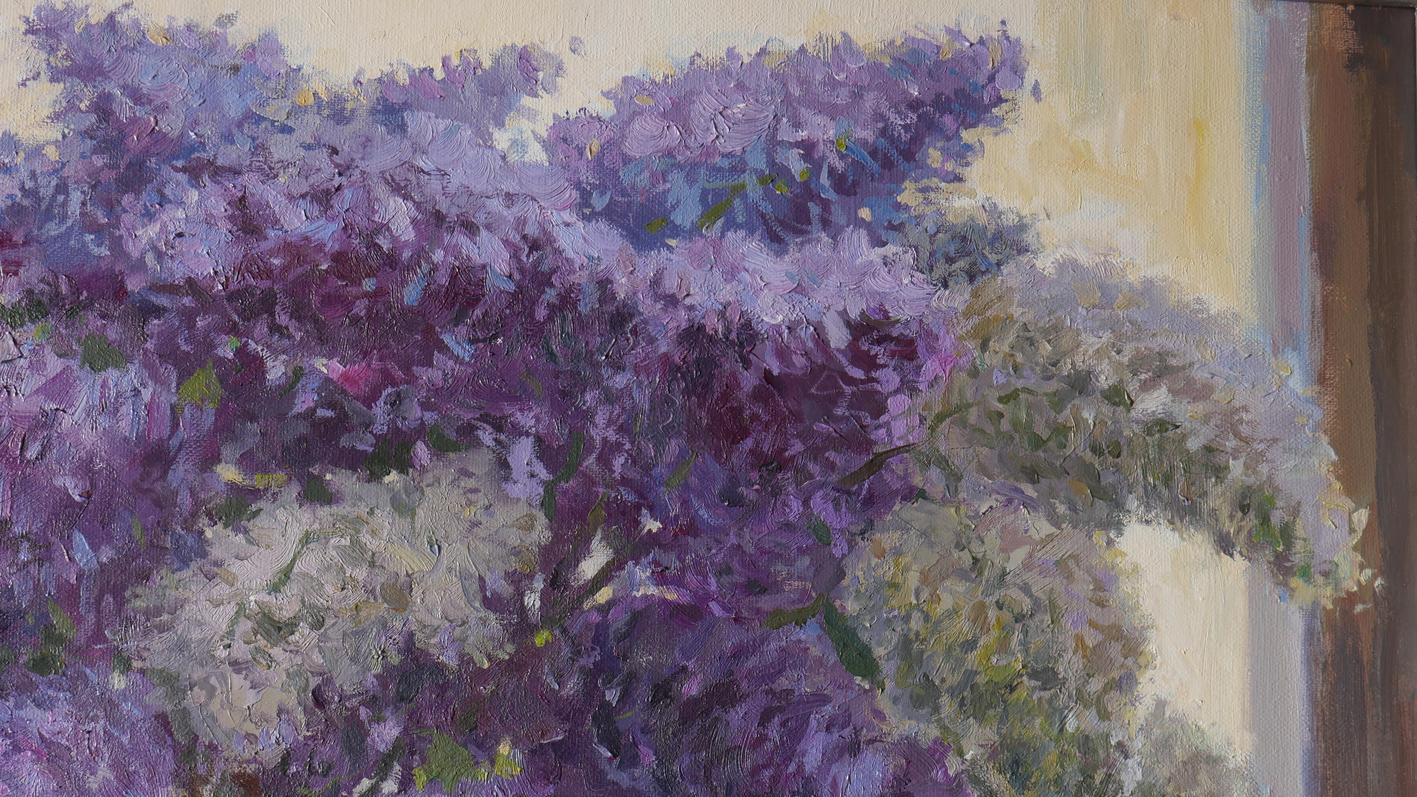 The Lush Bouquet Of Lilacs Near The Light Window - lilacs still life painting For Sale 1