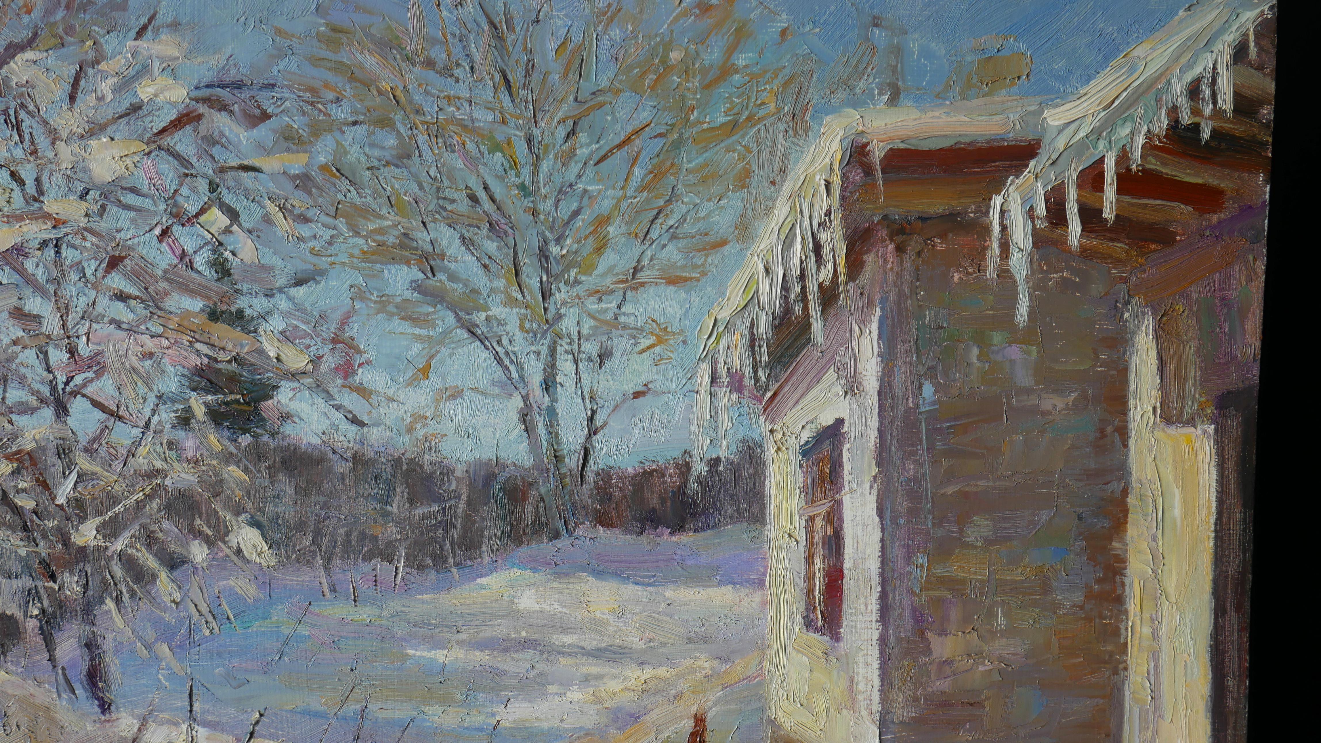 The March Yard - sunny snowy landscape painting For Sale 1