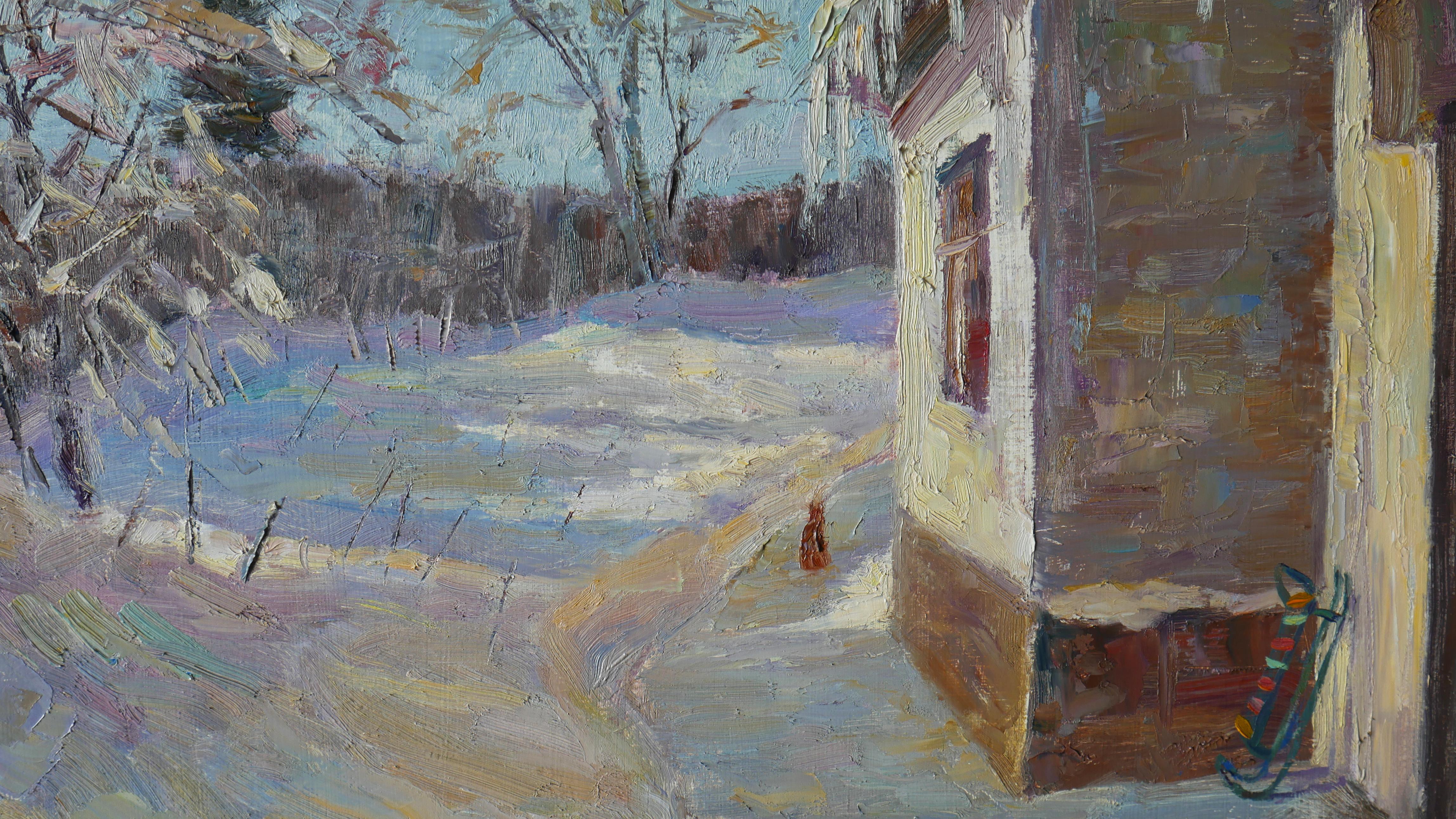The March Yard - sunny snowy landscape painting For Sale 2