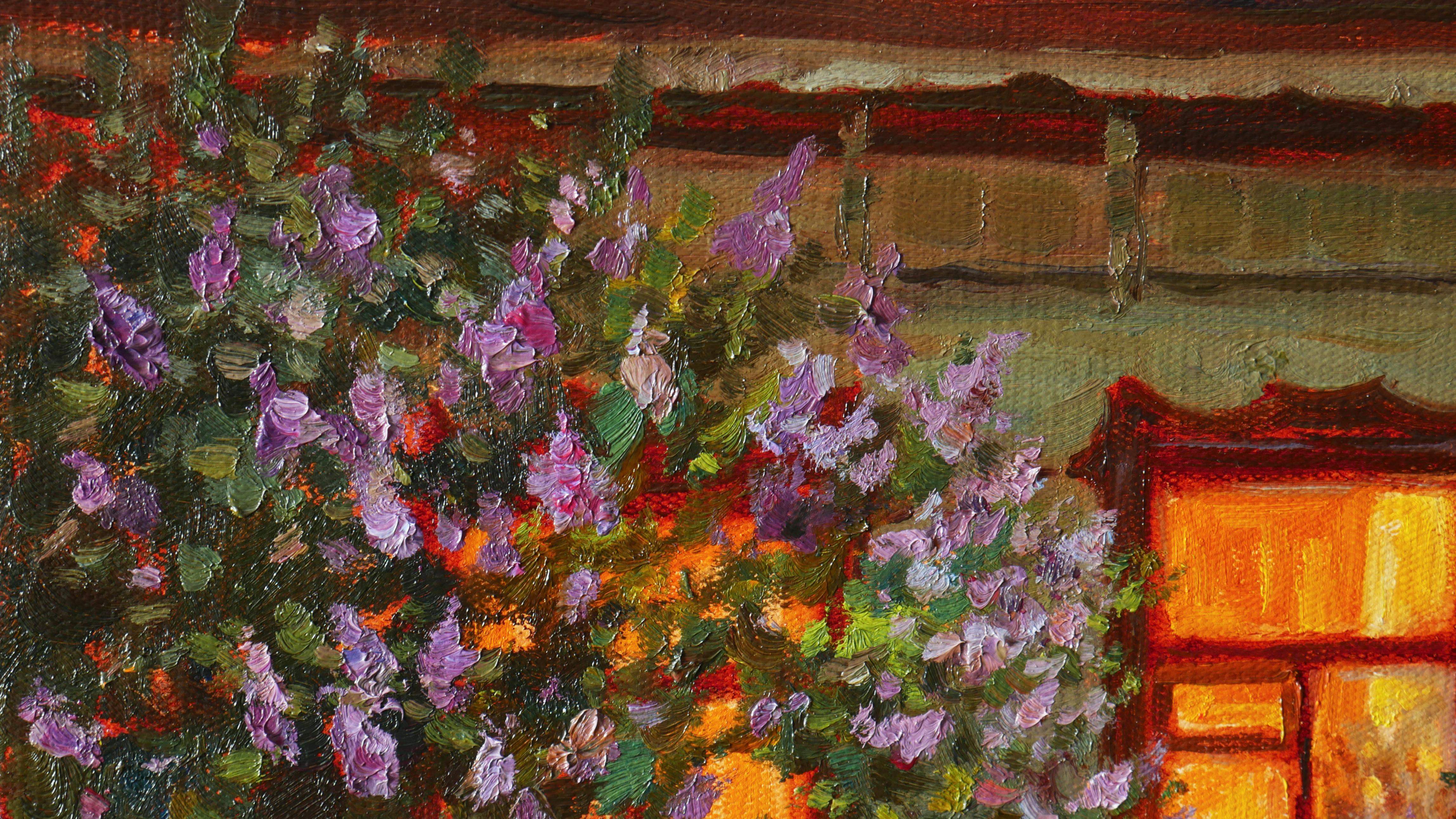 A unique impressionistic painting with lilacs is a beautiful wall decor. The highlight of the picture is warm light of the window.

The artwork is author's and original. The painting comes with the Certificate of Authenticity.
Ready to hang.
Edges