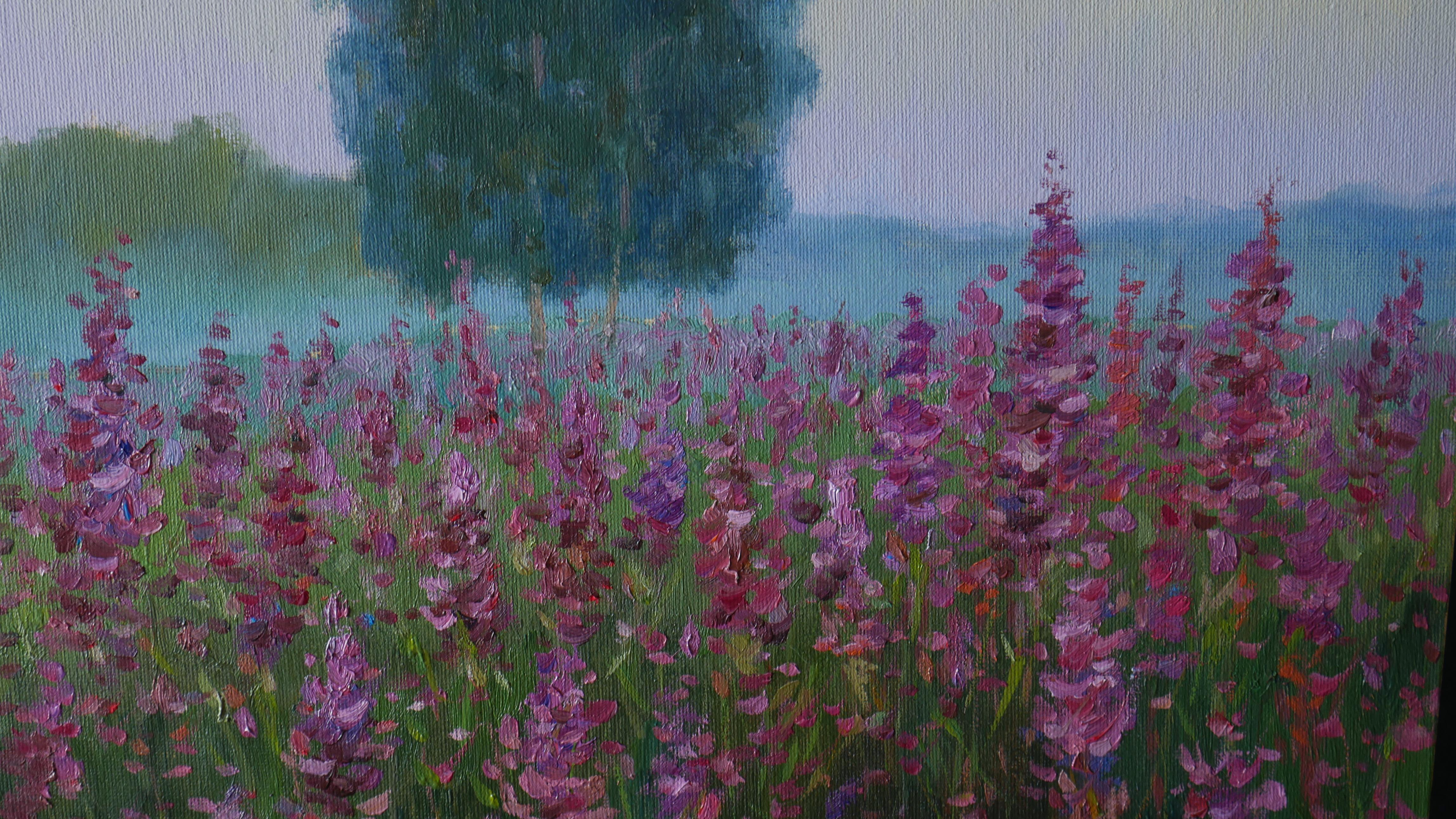 The Morning Over The Fireweed Field - summer landscape painting For Sale 1