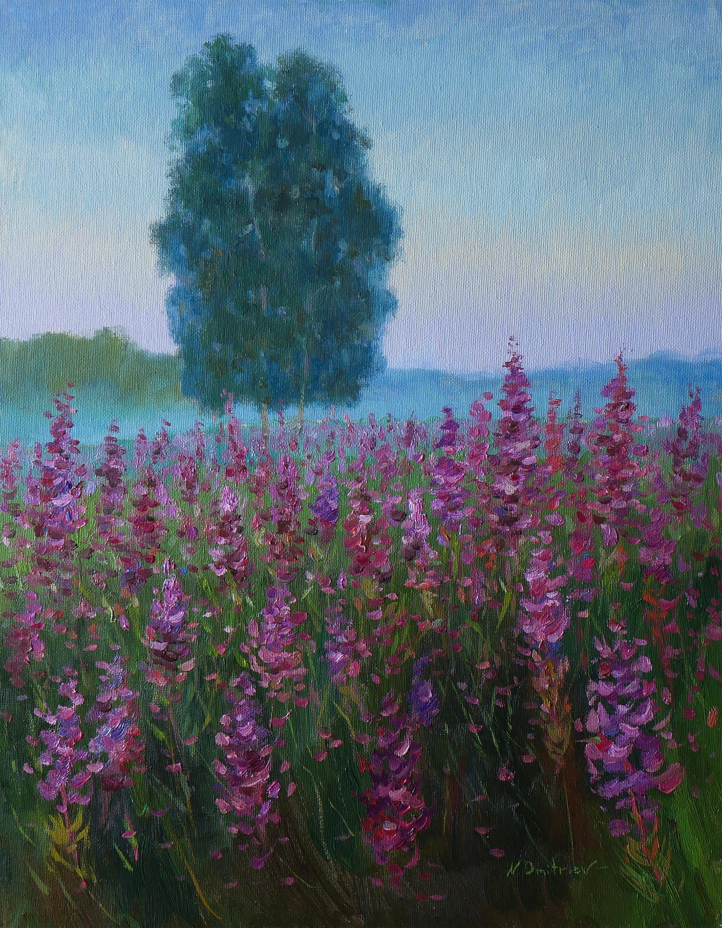 Nikolay Dmitriev Interior Painting – The Morning Over The Fireweed Field – Sommerlandschaftsgemälde