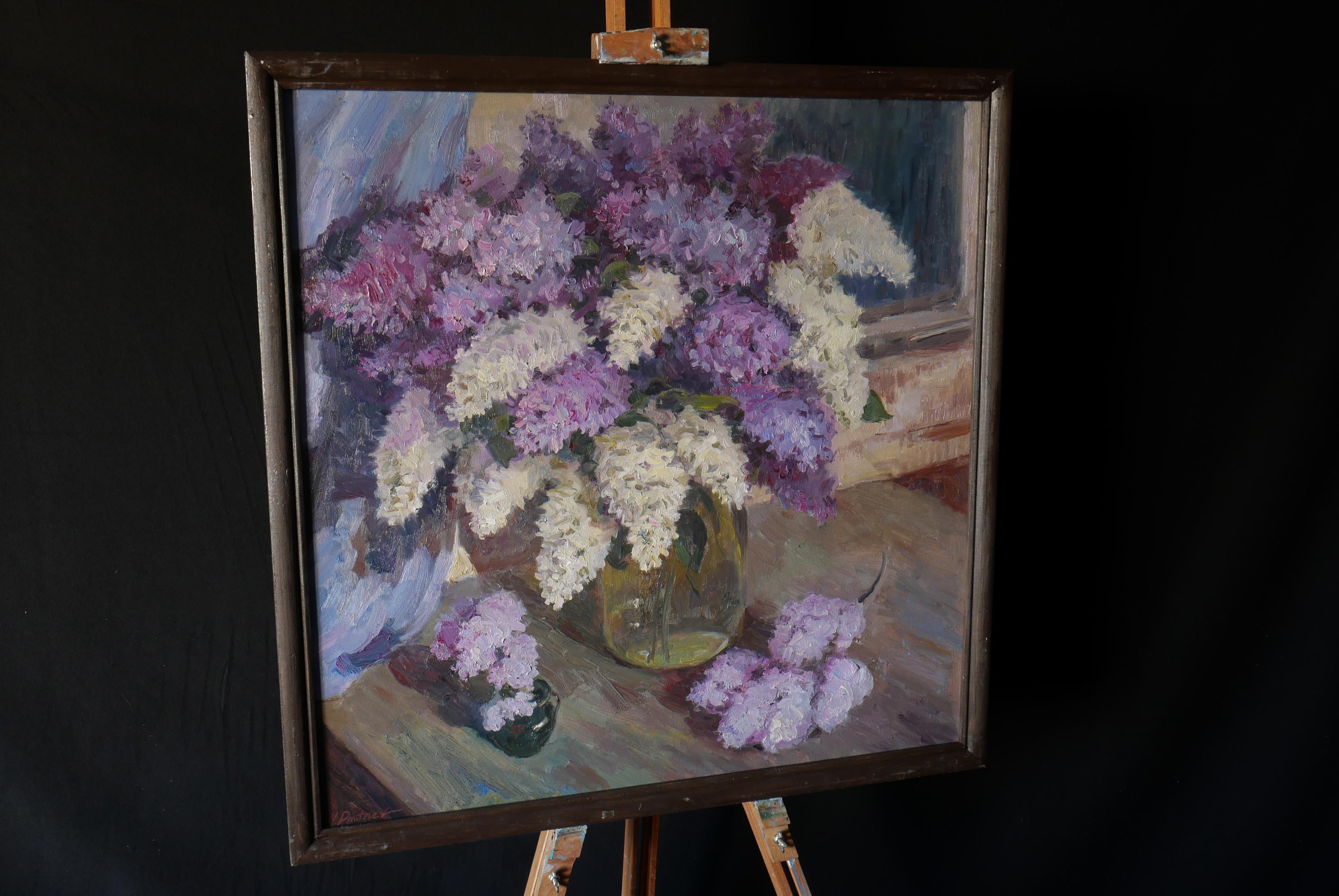 The Night Bouquet Of Lilacs - lilacs still life painting - Impressionist Painting by Nikolay Dmitriev