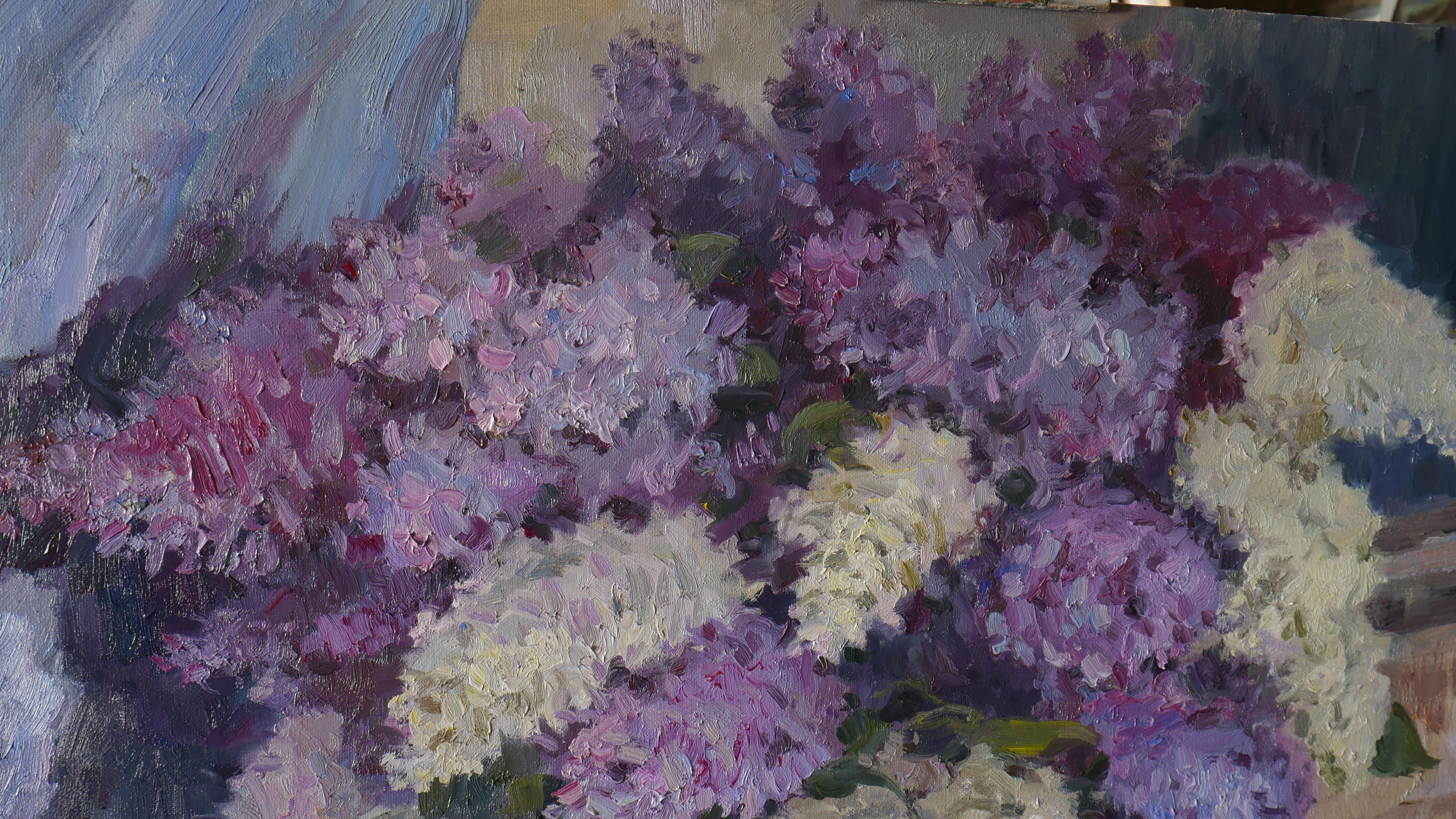 The Night Bouquet Of Lilacs - lilacs still life painting For Sale 1