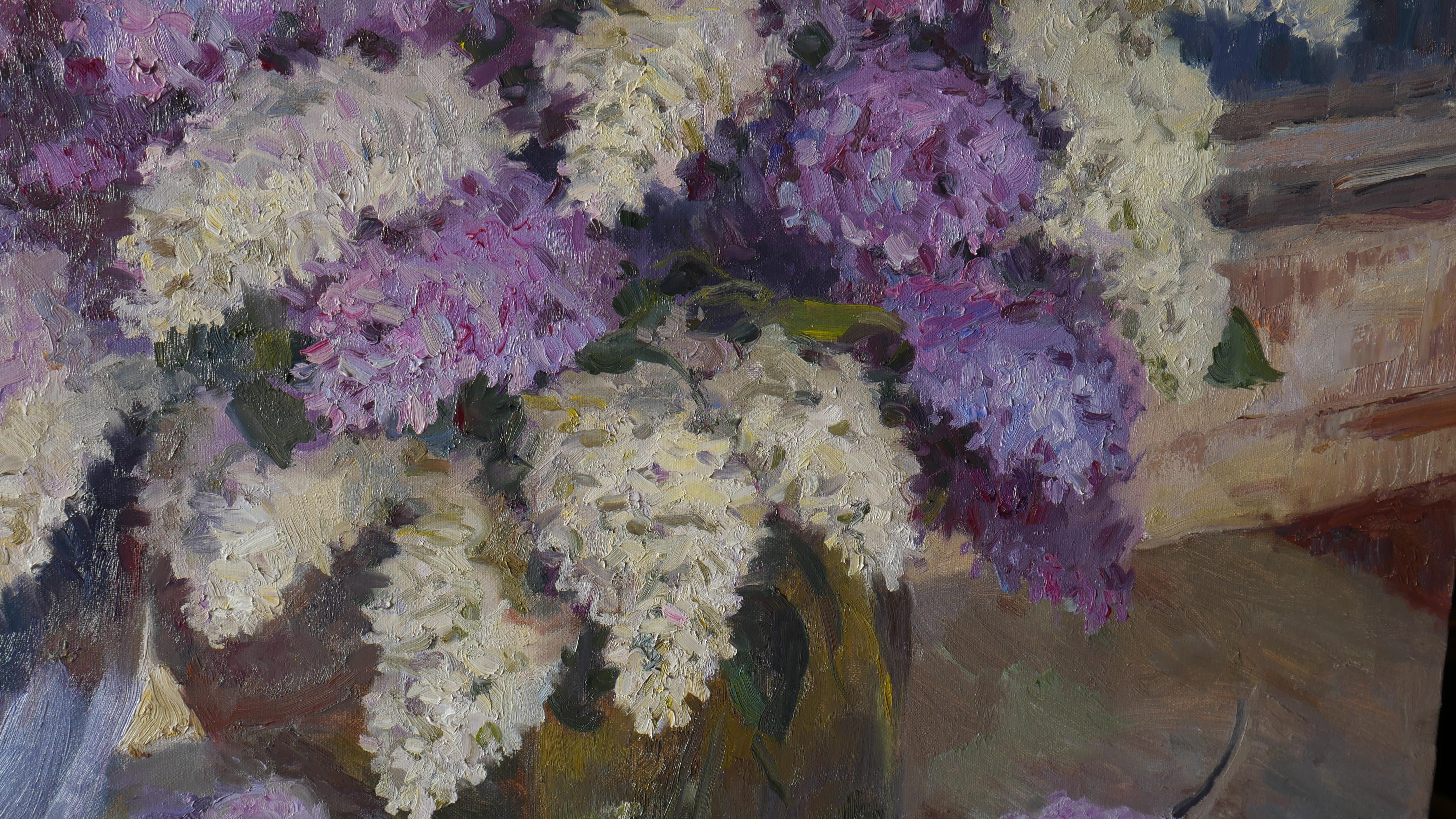 The Night Bouquet Of Lilacs - lilacs still life painting For Sale 4