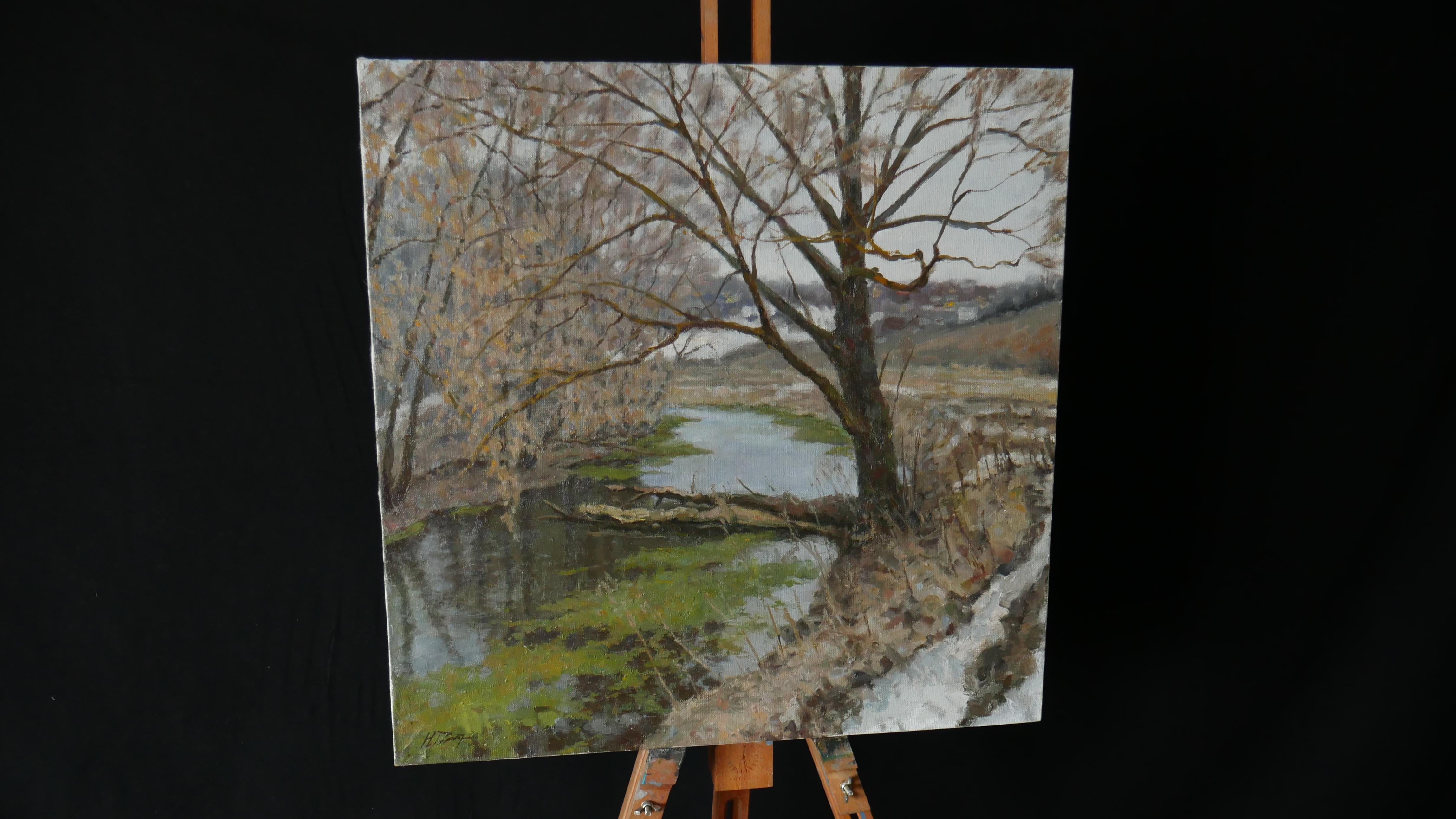 The Old Willow – Flusslandschaftsgemälde – Painting von Nikolay Dmitriev