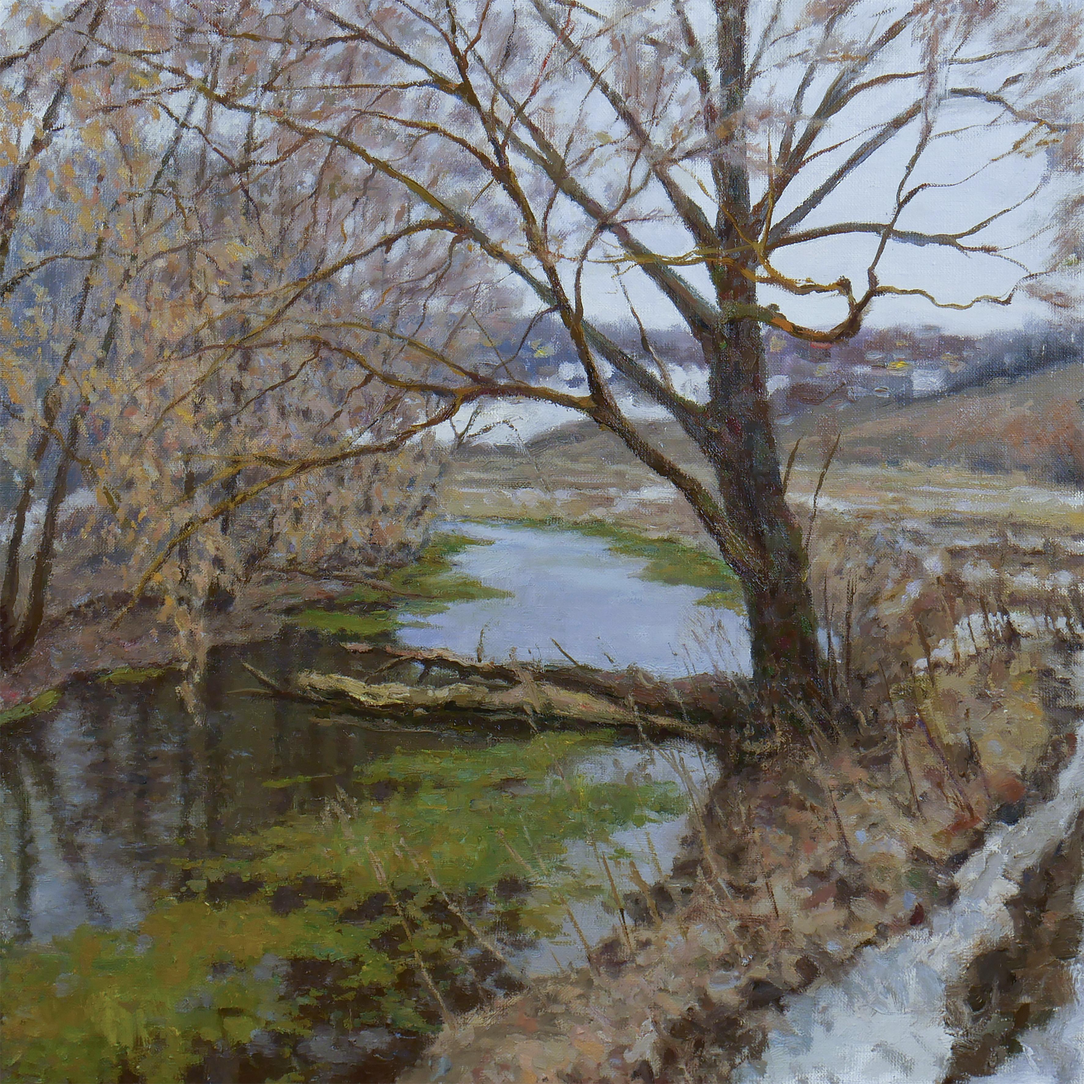 Nikolay Dmitriev Interior Painting – The Old Willow – Flusslandschaftsgemälde