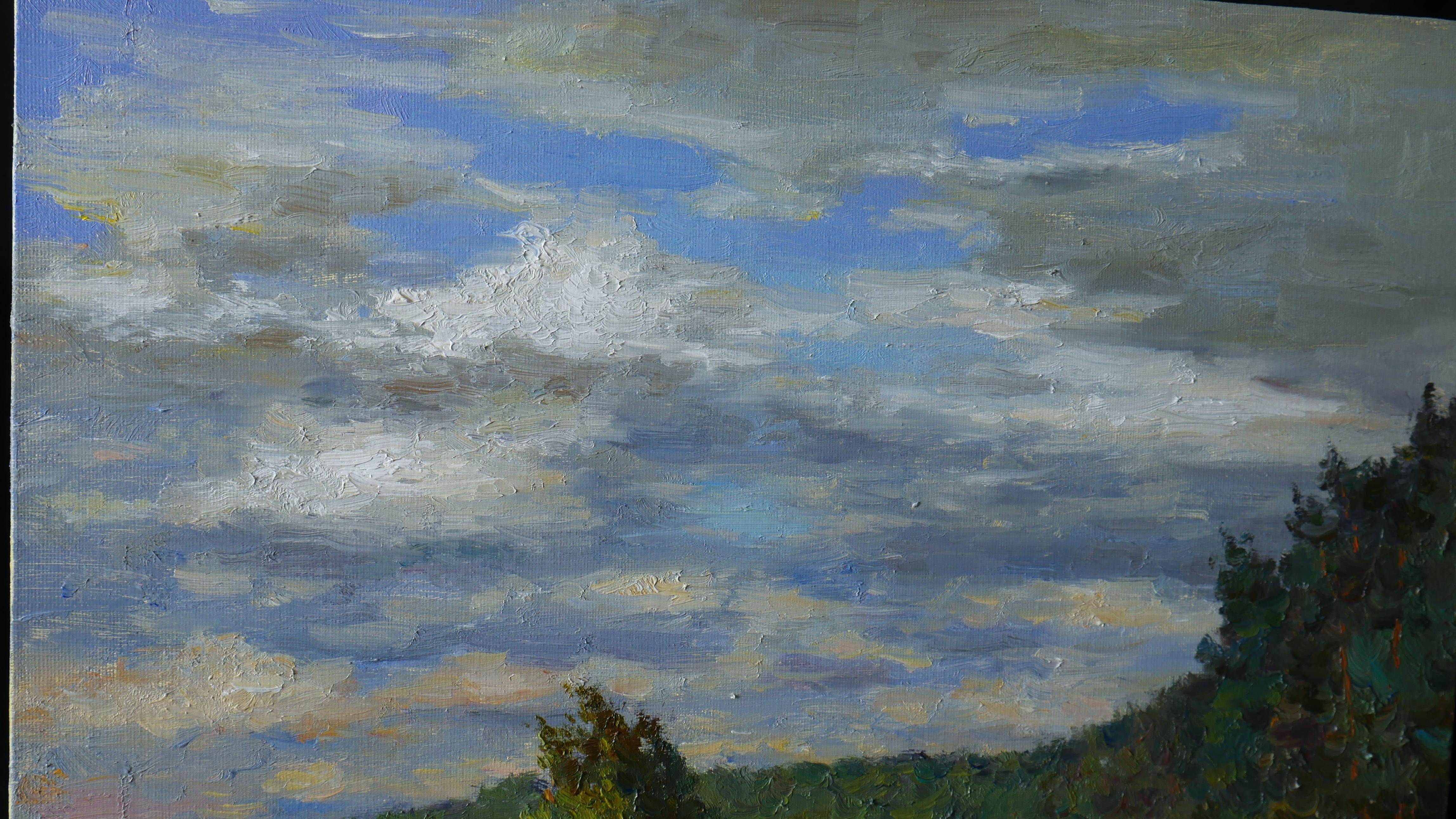 The Path Under The Clouds. Ölgemälde (Grau), Landscape Painting, von Nikolay Dmitriev