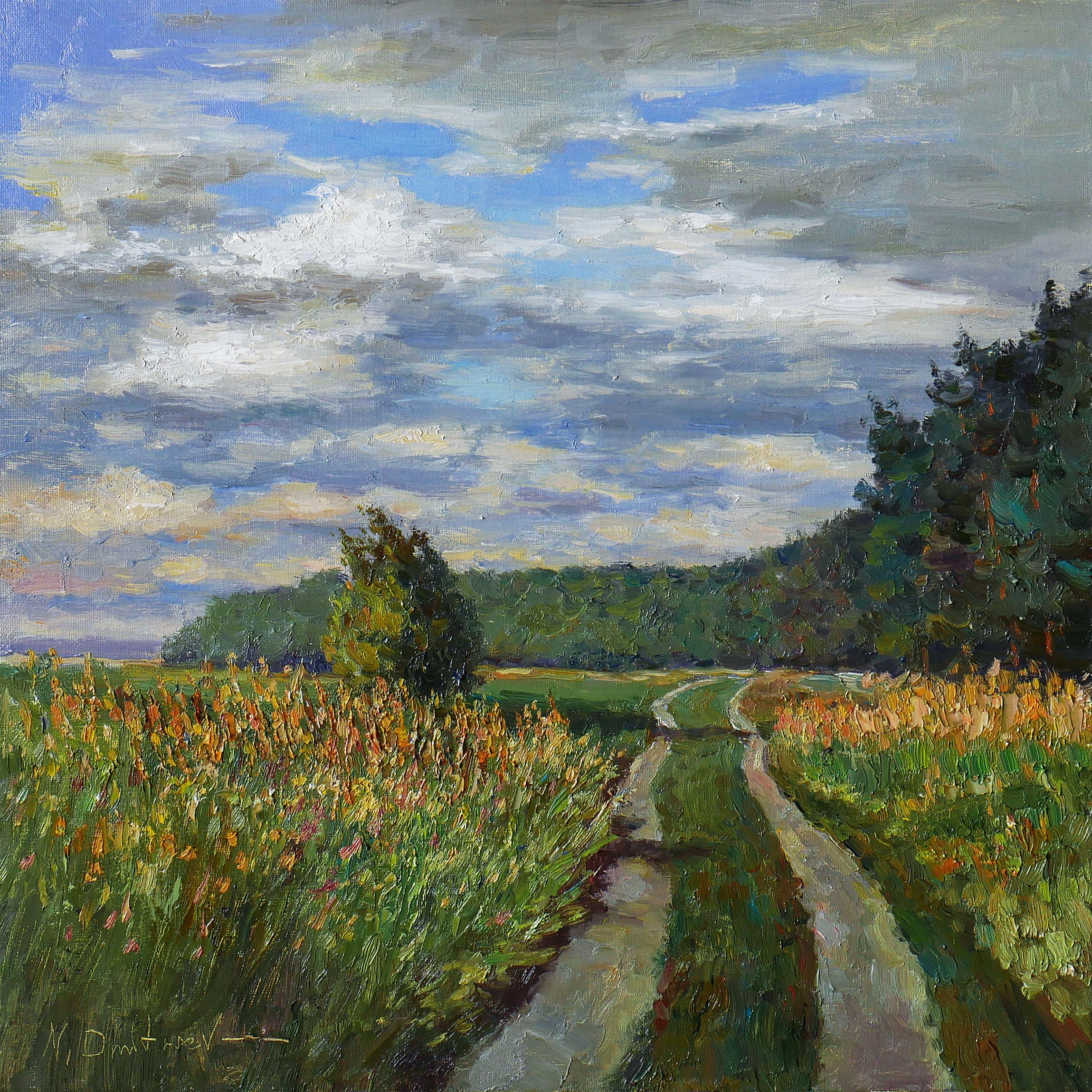 Nikolay Dmitriev Landscape Painting – The Path Under The Clouds. Ölgemälde