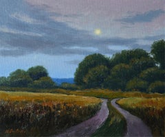 Le chemin sous la lune - paysage, peinture