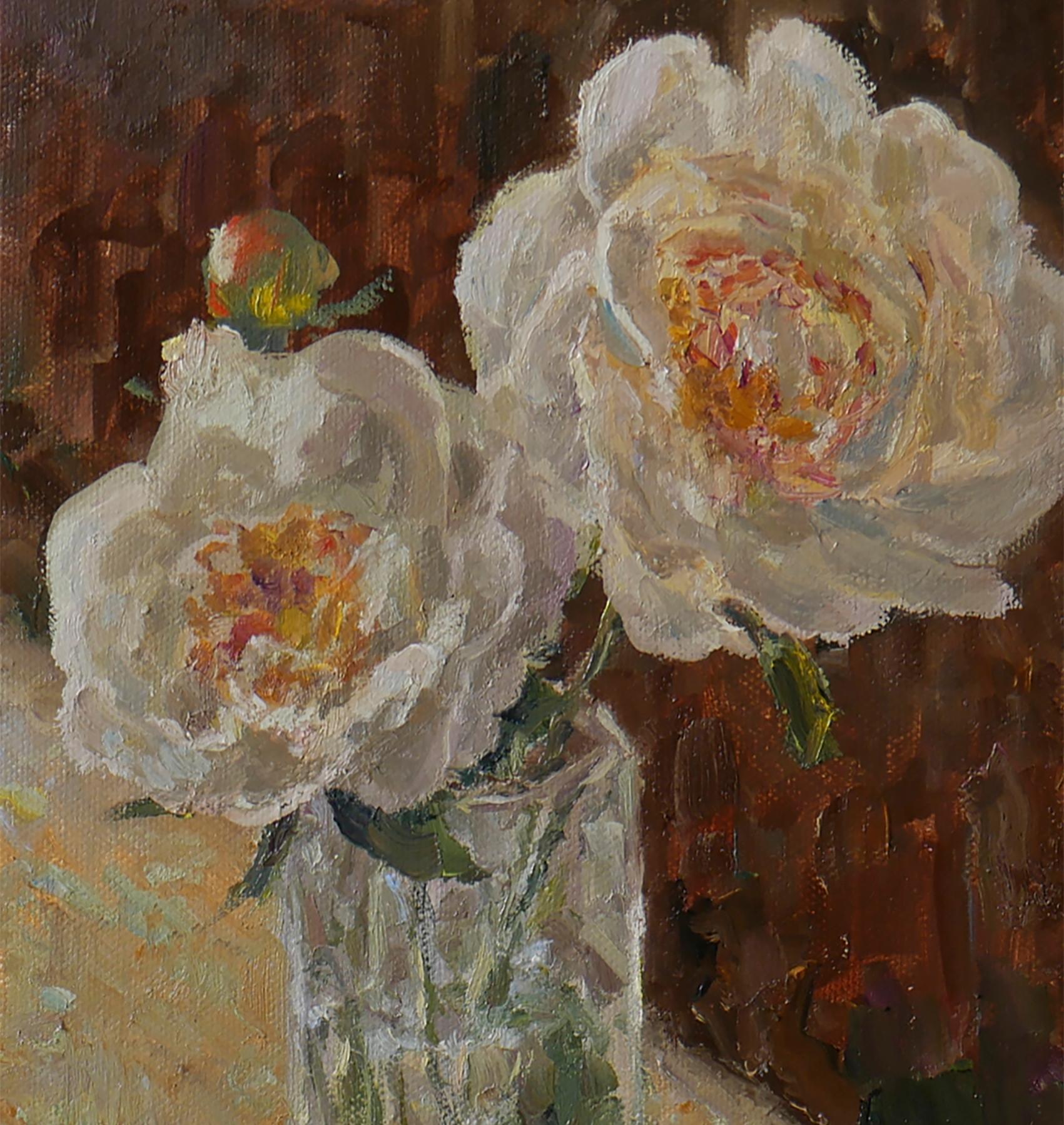 The Peonies In The Glass - peonies still life painting For Sale 1