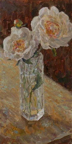 The Peonies In The Glass - peonies still life painting