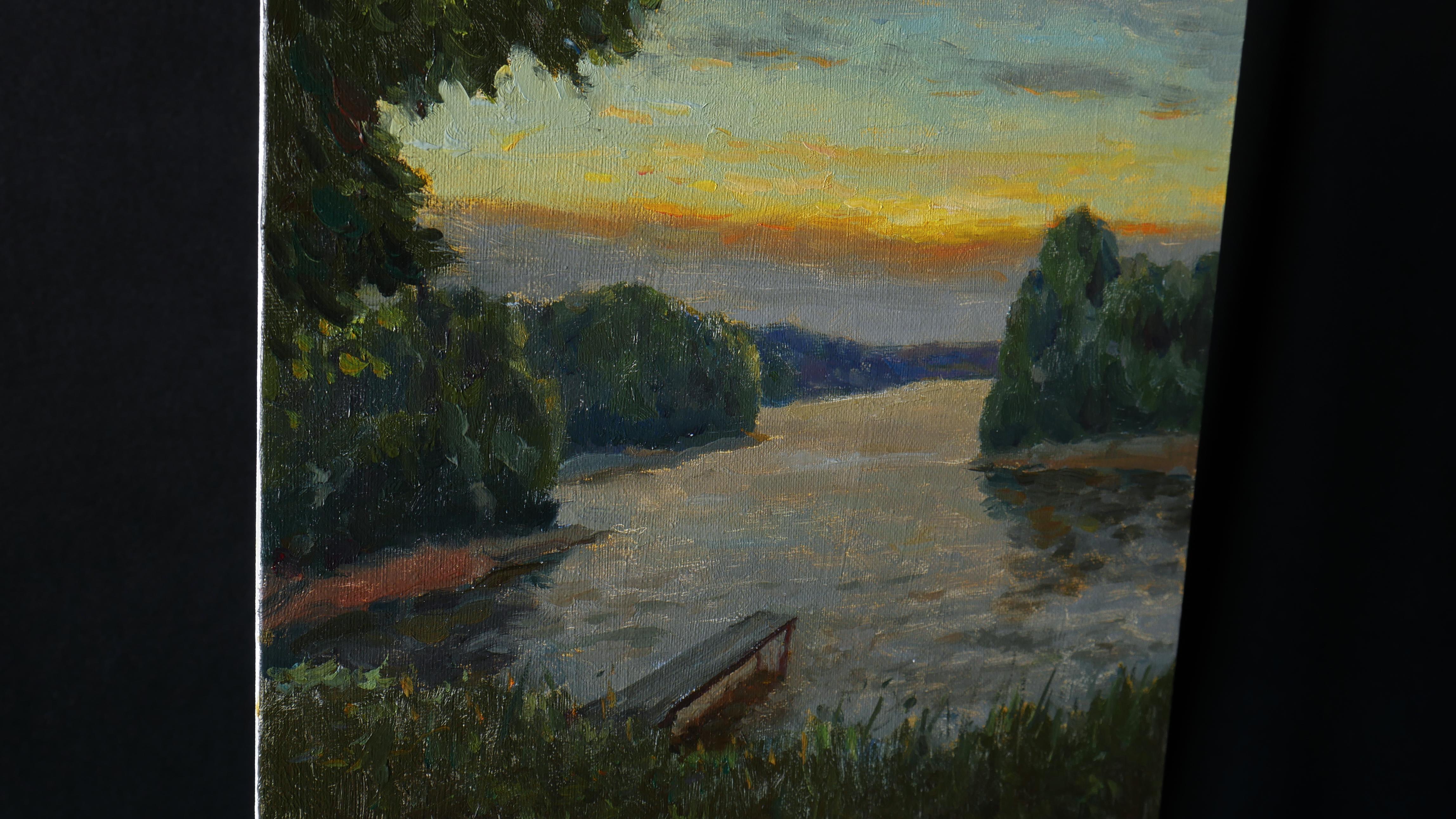 The Quiet Bank – originale Sommerlandschaft, Gemälde (Impressionismus), Painting, von Nikolay Dmitriev