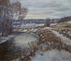 The Silver Winter Day - river landscape painting