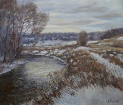 El día de Silver Winter - pintura de paisaje fluvial