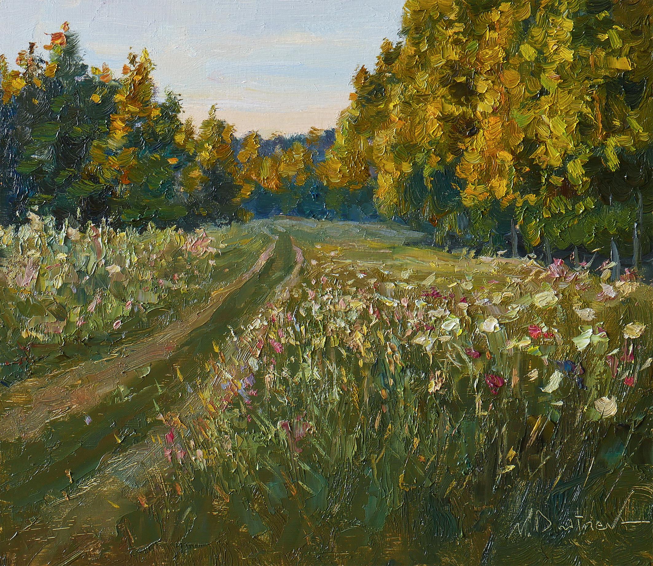 Landscape Painting di Nikolay Dmitriev - La sera d'estate. Pittura ad olio