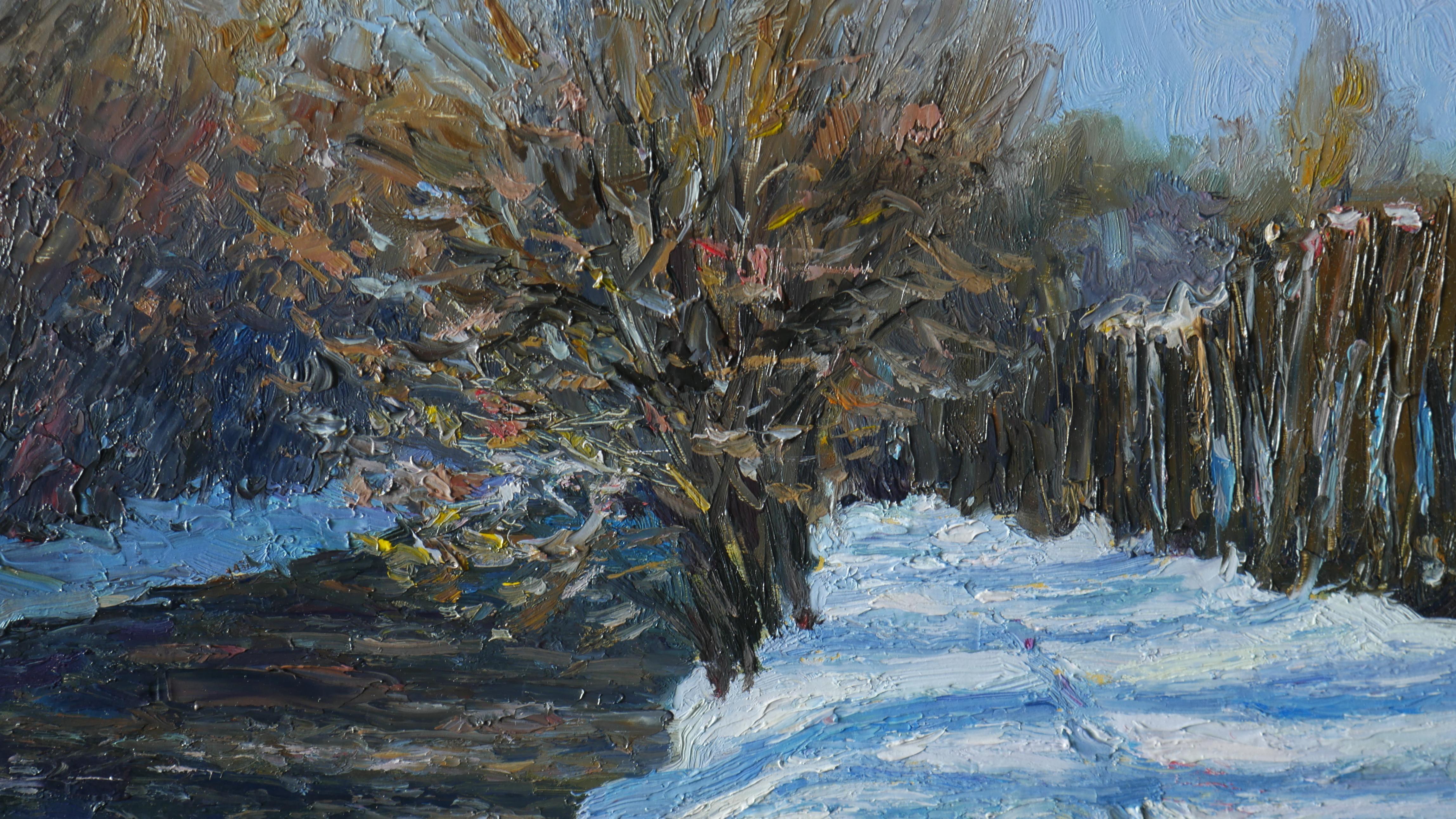 Nikolay paints winter paintings very seldom. But if there is the opportunity he tries to do his best to go painting in winter. Nikolay especially likes winter sunny days. He's always inspired by violet shadows and bright warm light. The lively