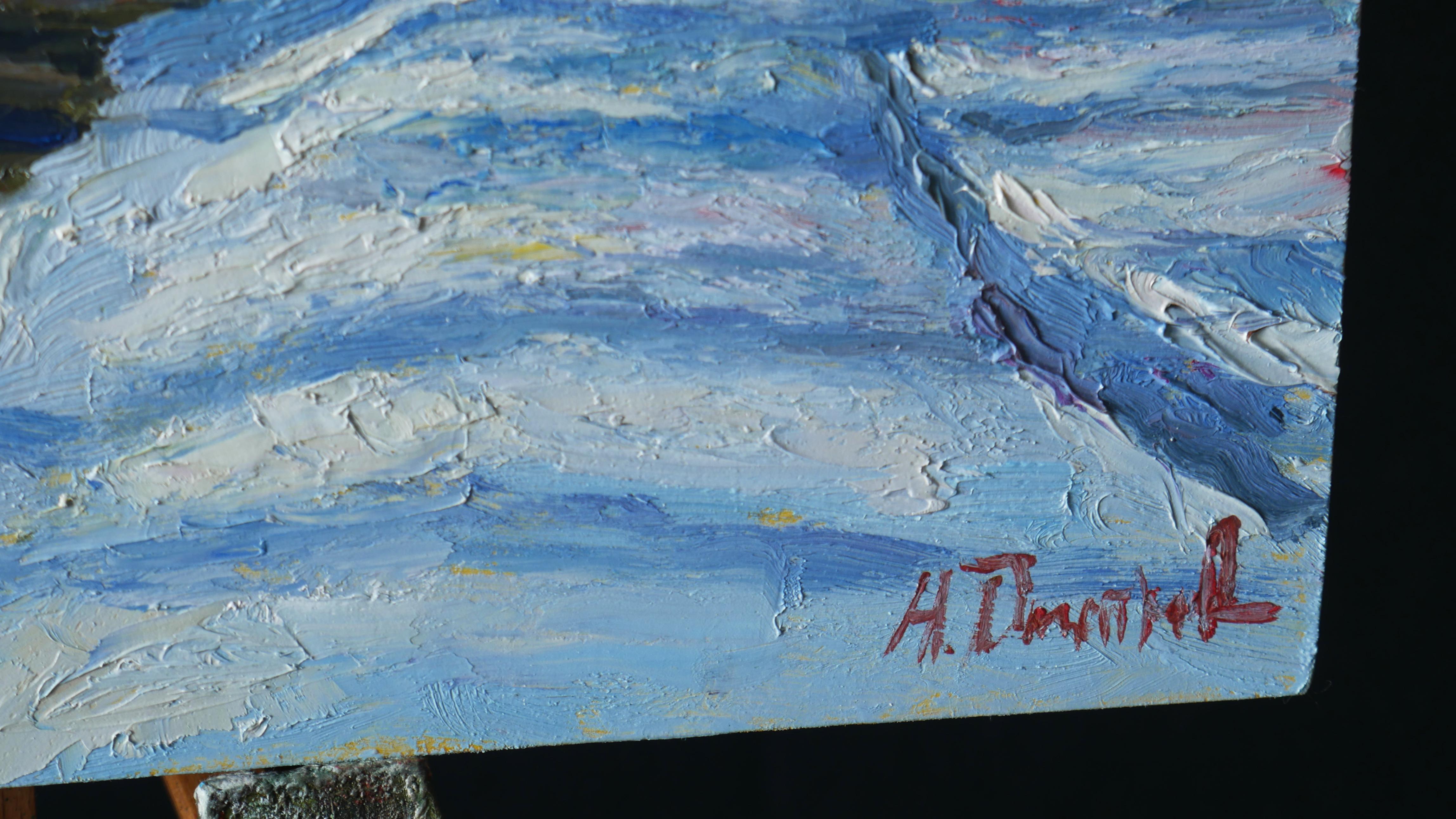 El soleado día de febrero - pintura de paisaje invernal en venta 3