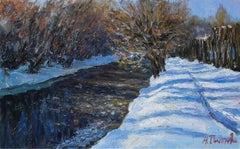 The sunny February day - winter landscape painting