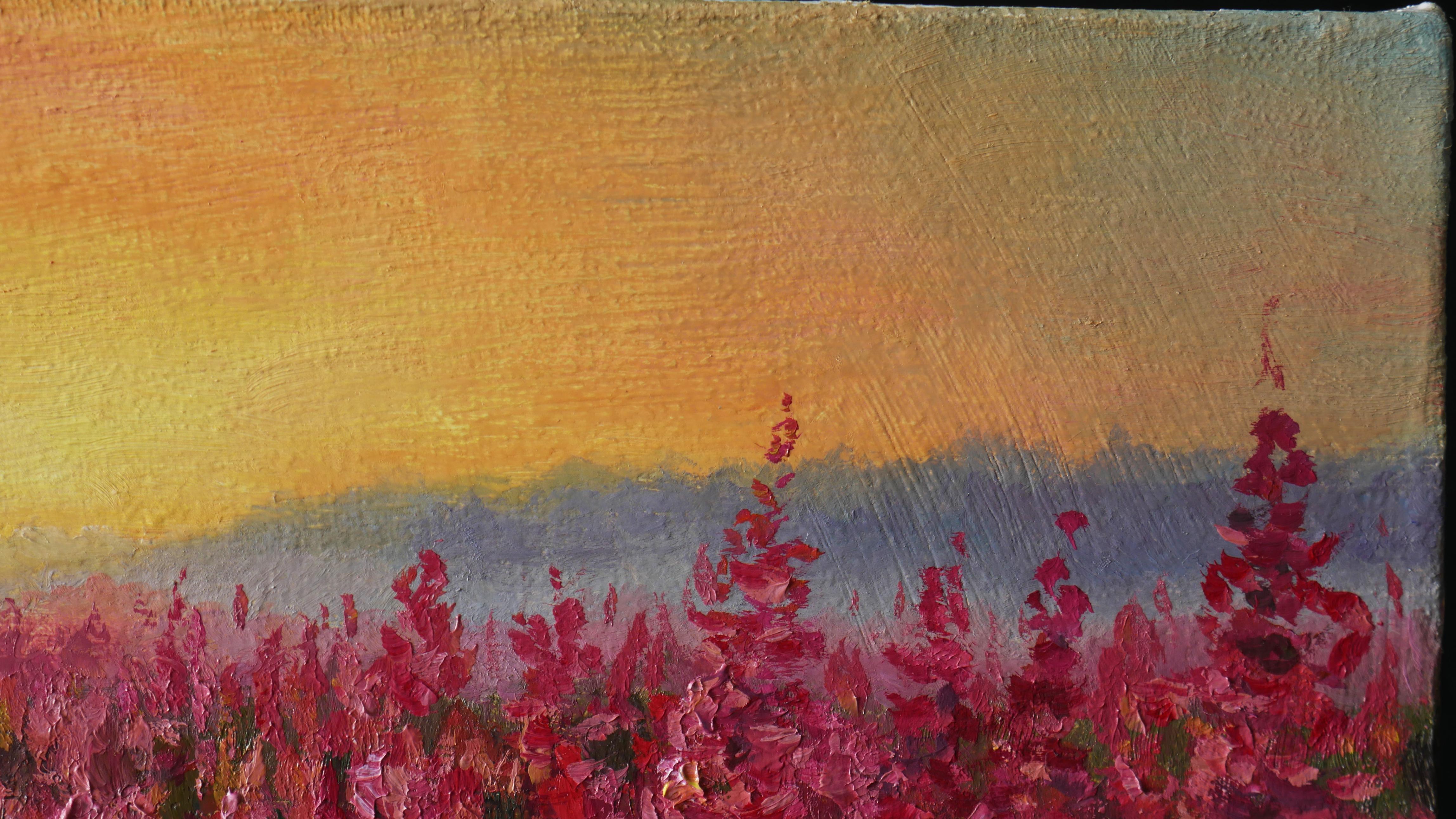 The Sunny Fireweed Field - original summer landscape painting For Sale 2