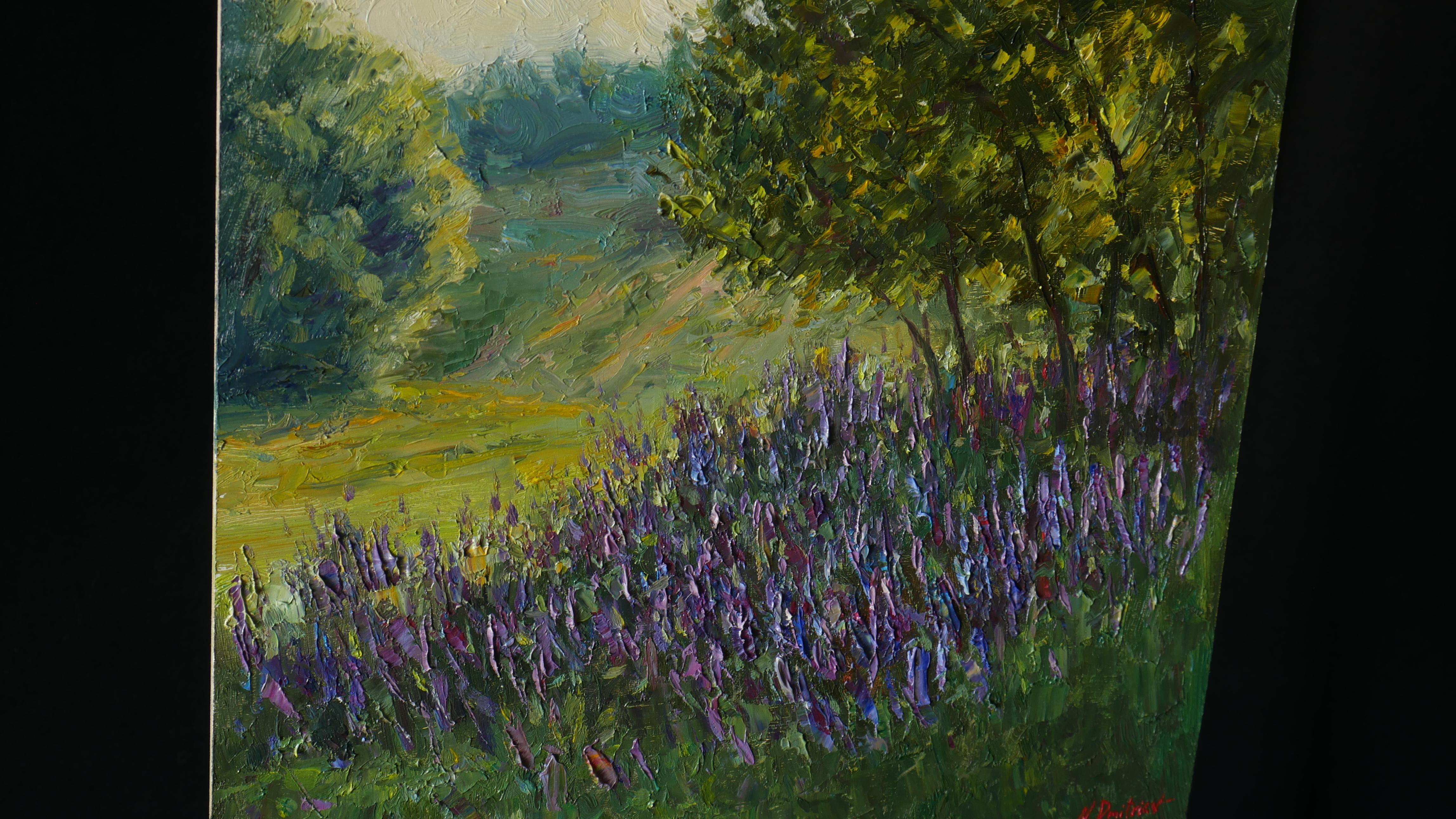 La soirée d'été ensoleillée. Fleurs de Sage - peinture d'été - Impressionnisme Painting par Nikolay Dmitriev