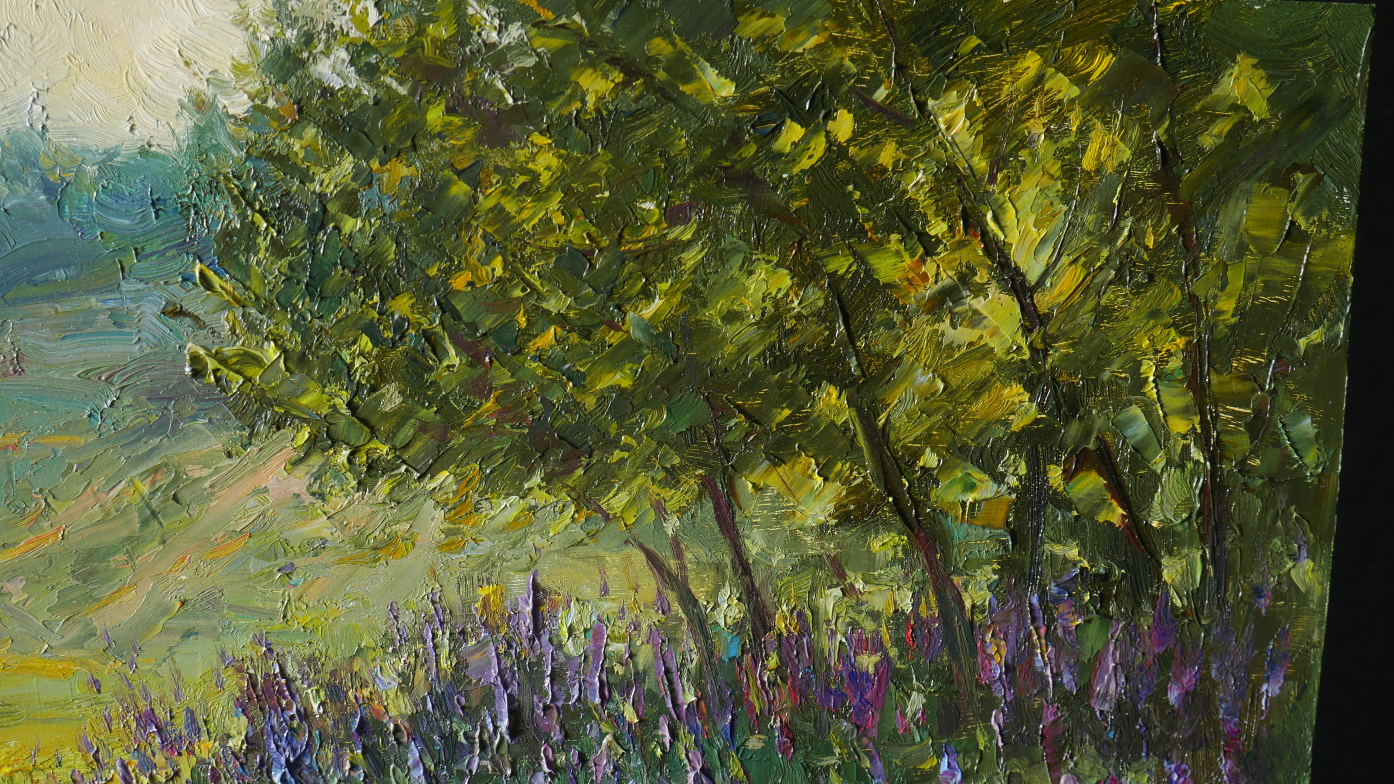 The Sunny Summer Evening. Sage Blossoms - summer painting For Sale 1