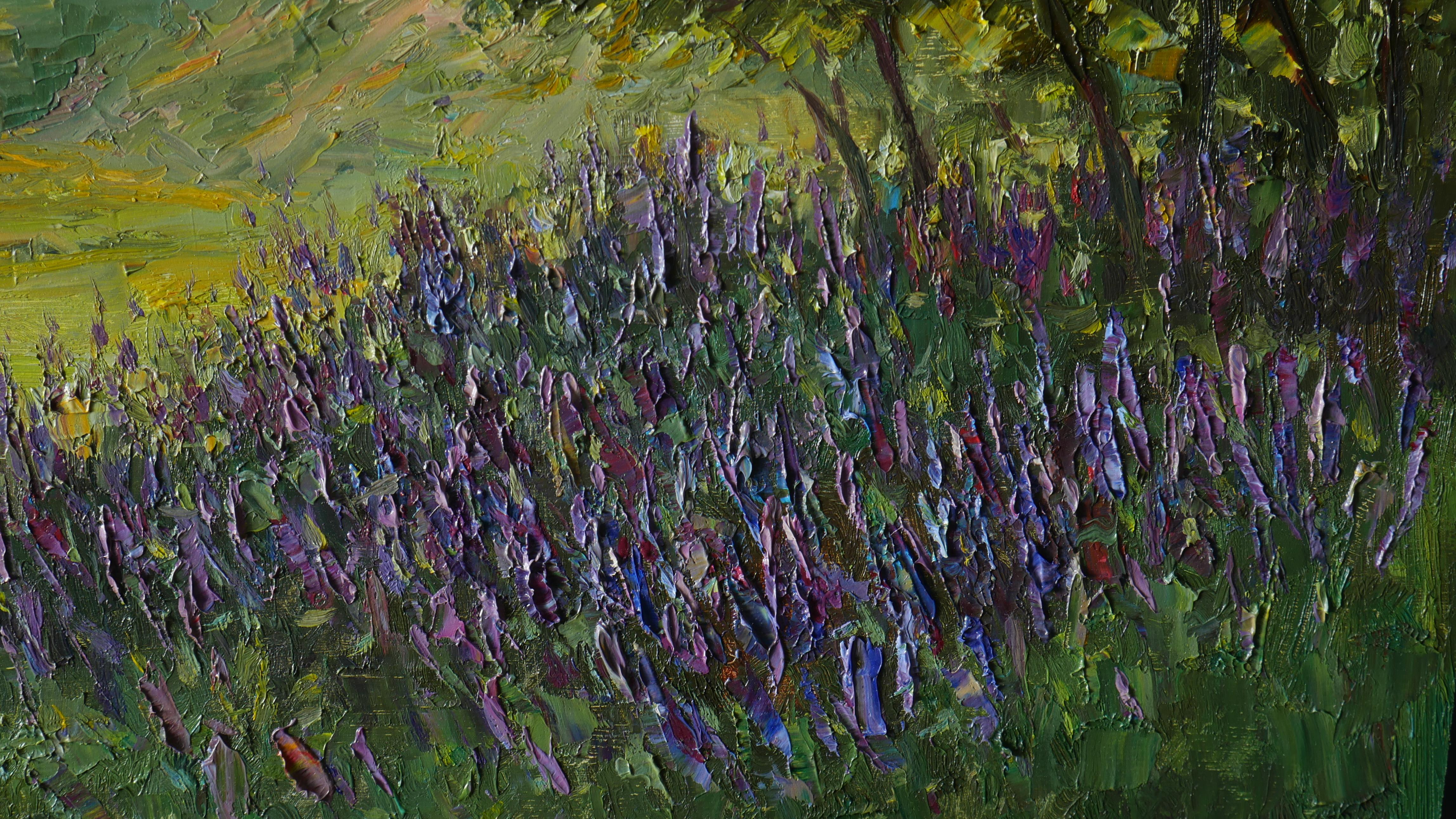 The Sunny Summer Evening. Sage Blossoms - summer painting For Sale 2