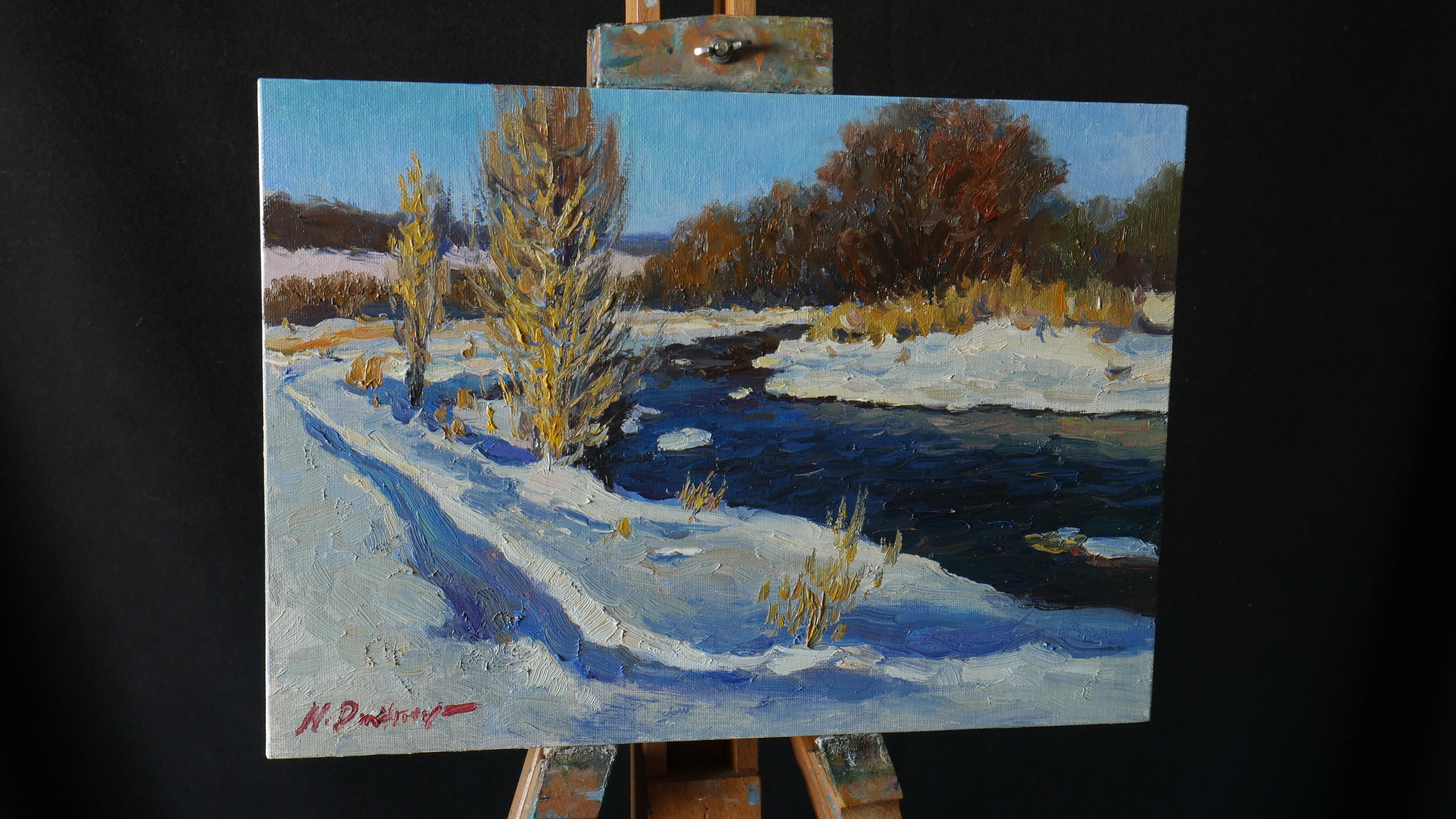 The Sunny Winter Day At The Elchik – Landschaftsgemälde – Painting von Nikolay Dmitriev