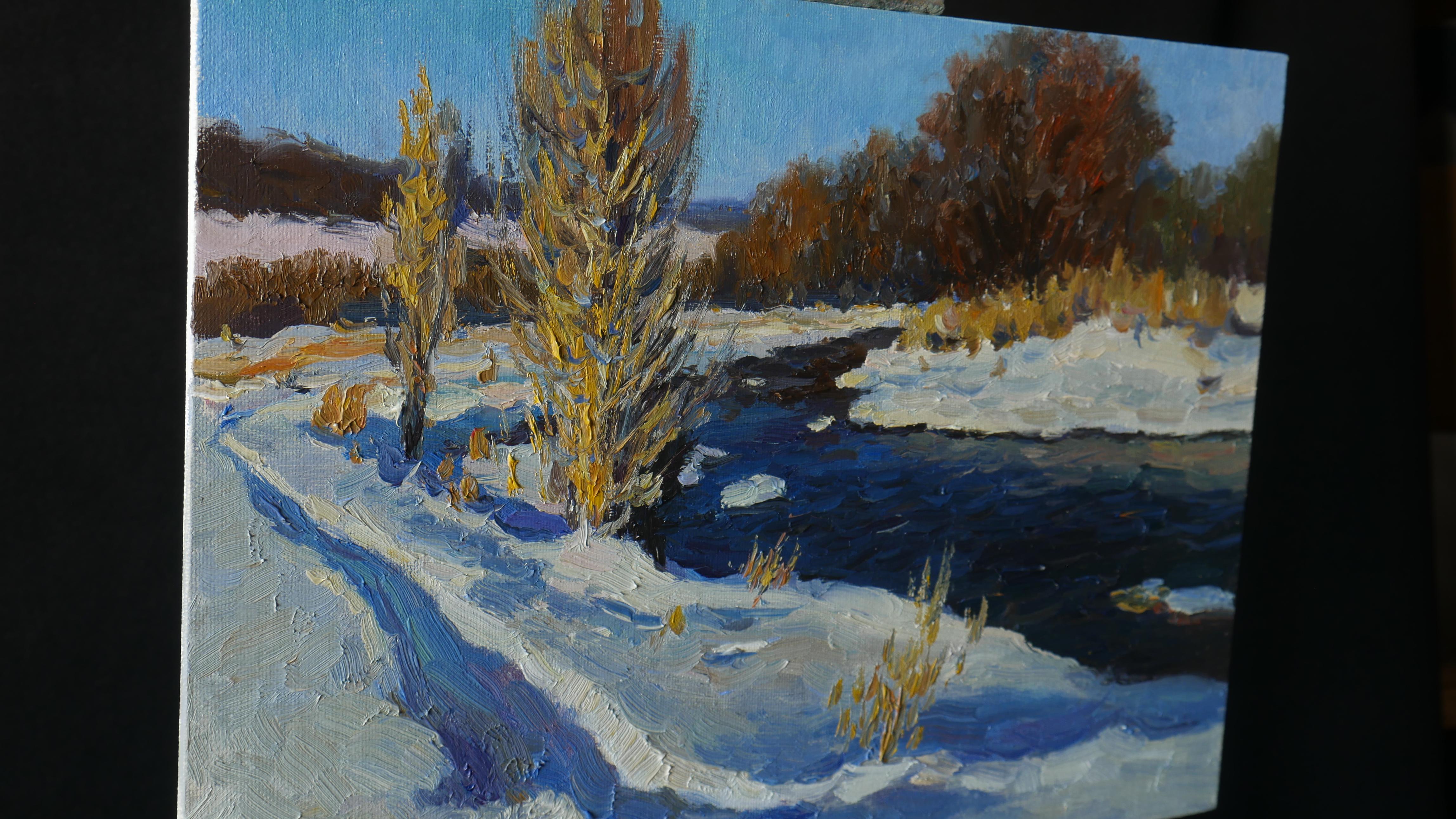The Sunny Winter Day At The Elchik – Landschaftsgemälde (Impressionismus), Painting, von Nikolay Dmitriev