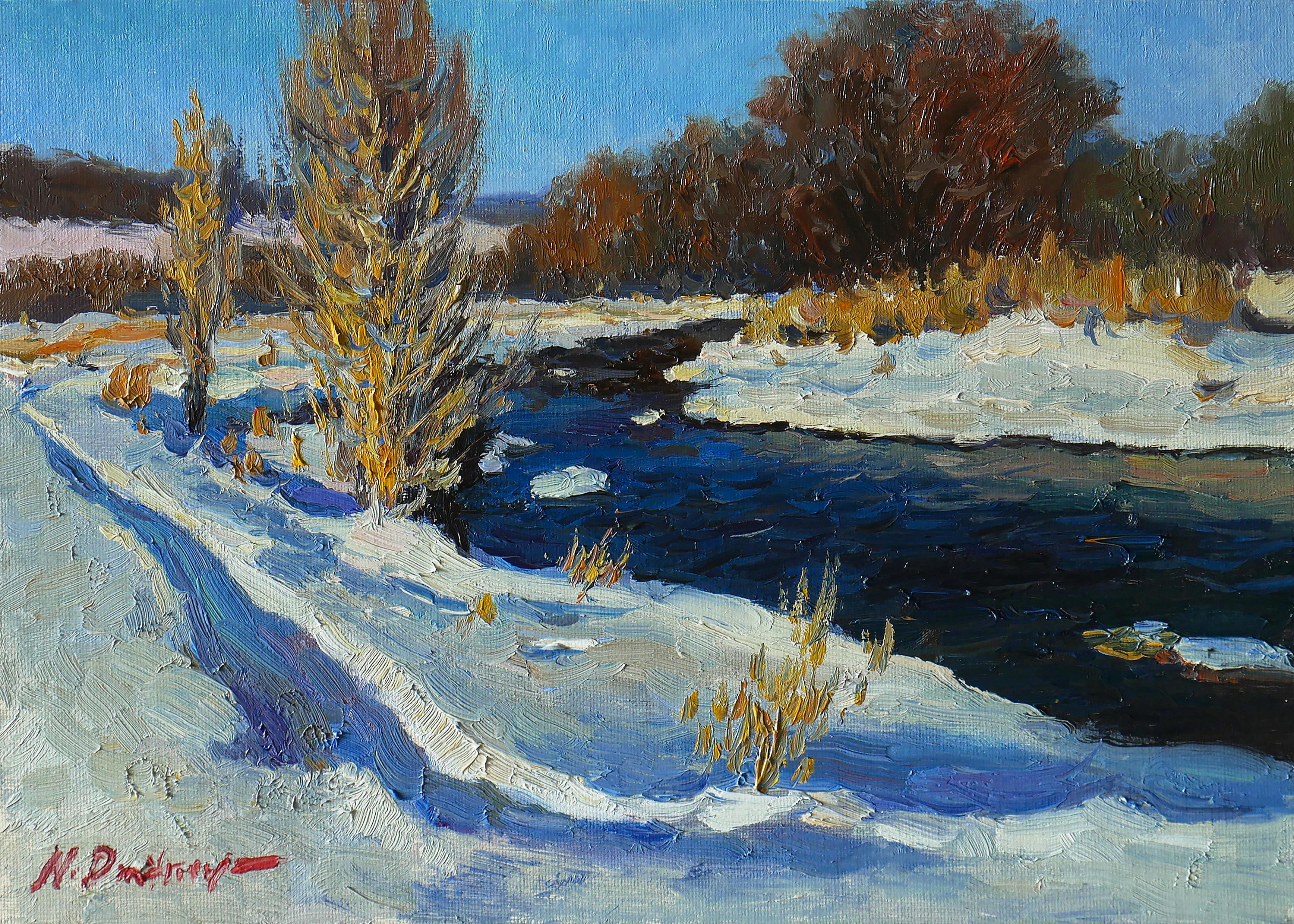 Nikolay Dmitriev Landscape Painting - The Sunny Winter Day At The Elchik - landscape painting