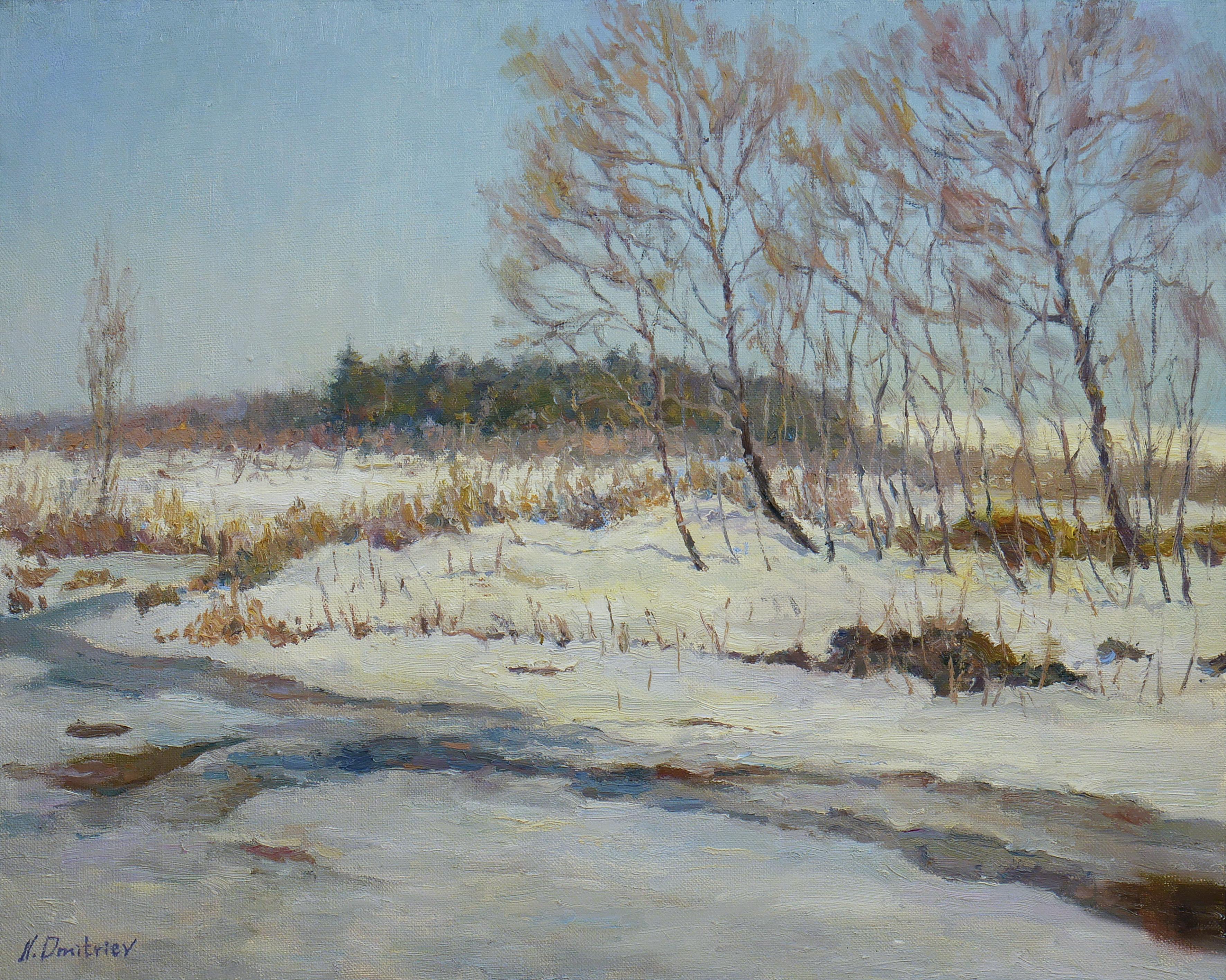 Nikolay Dmitriev Landscape Painting - The Sunny Winter Days - original landscape painting