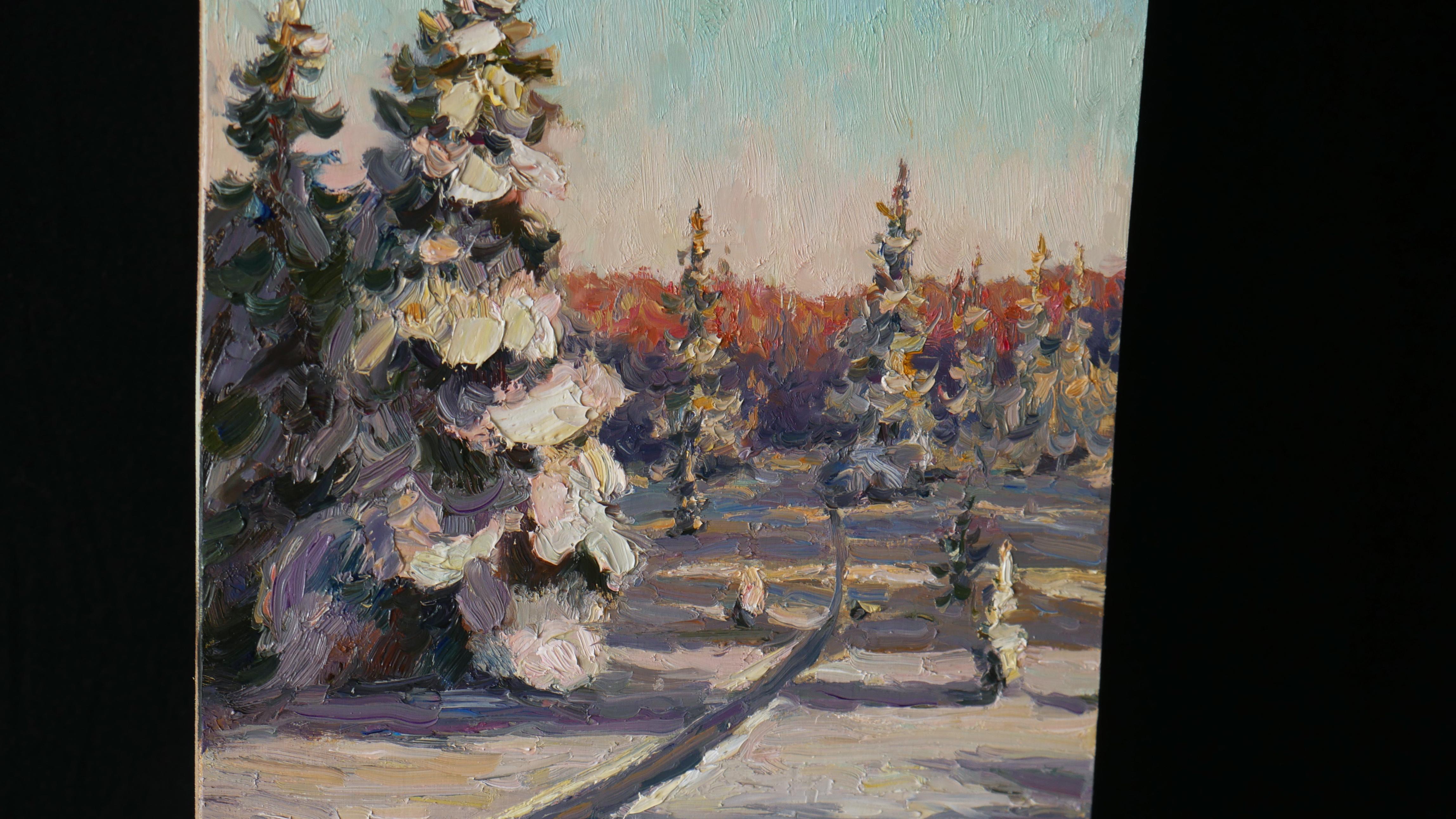 El sol de invierno - pintura de paisaje invernal - Painting Impresionista de Nikolay Dmitriev