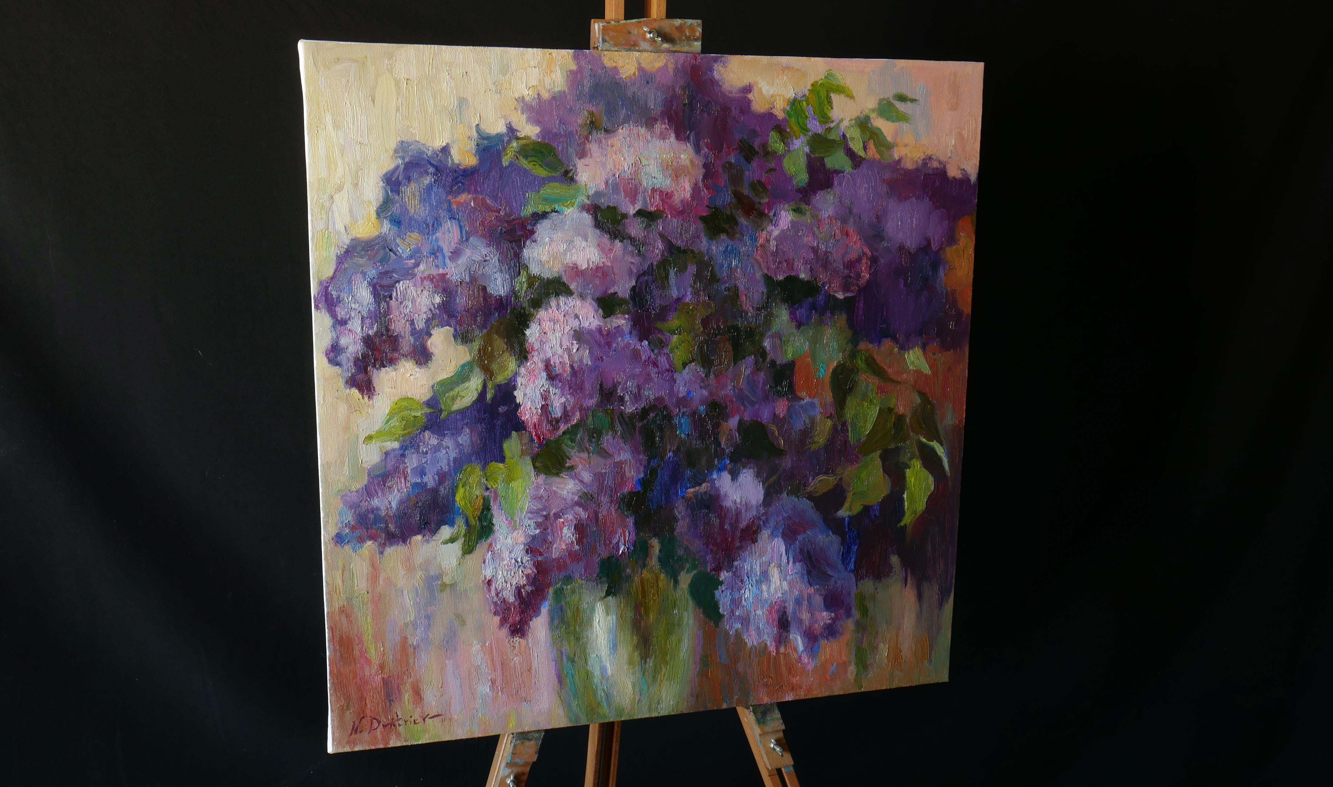 Three Lilacs Paintings - Abstract Floral Triptych For Sale 1