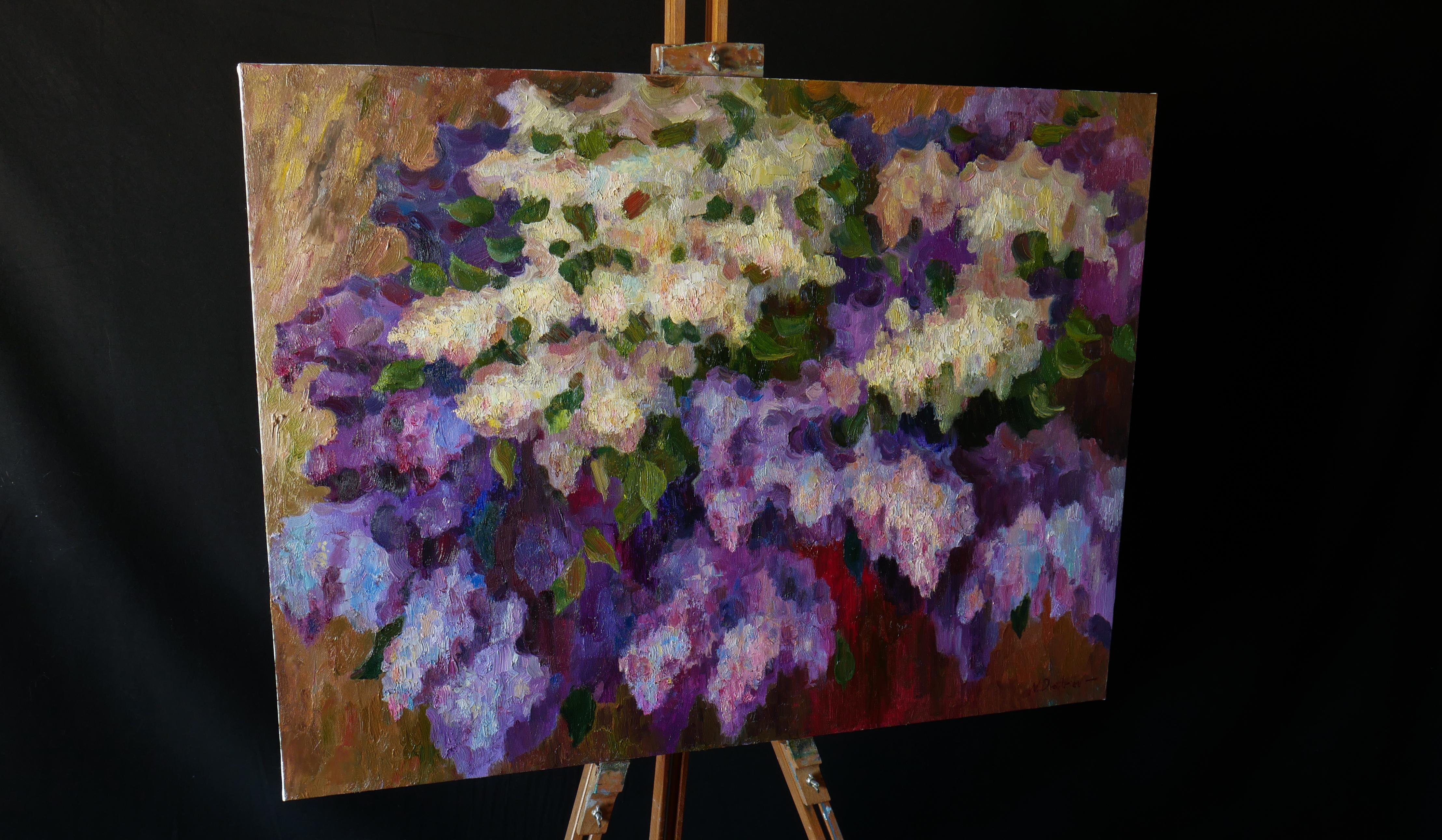 Three Lilacs Paintings - Abstract Floral Triptych For Sale 2