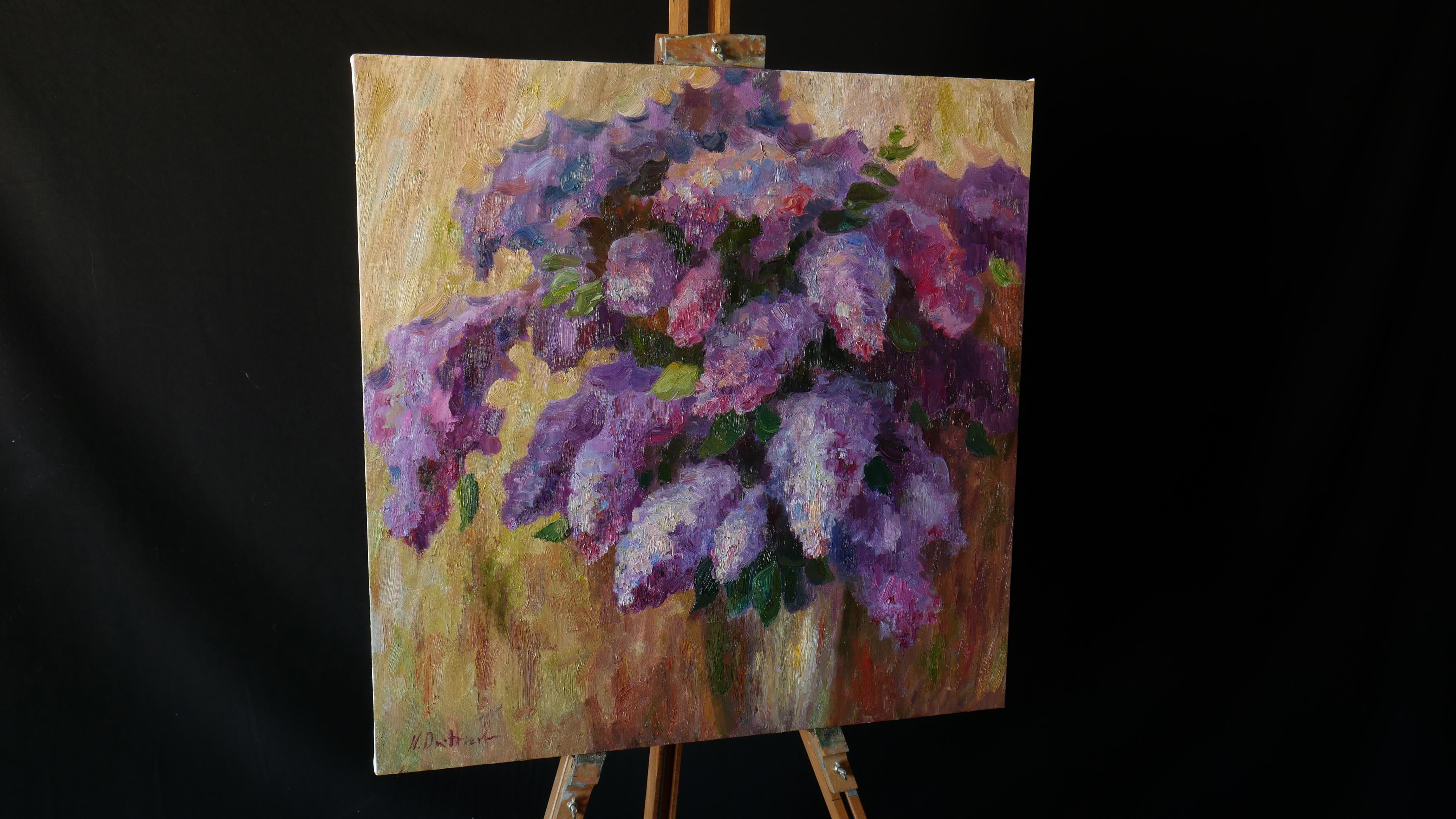 Three Lilacs Paintings - Abstract Floral Triptych For Sale 3