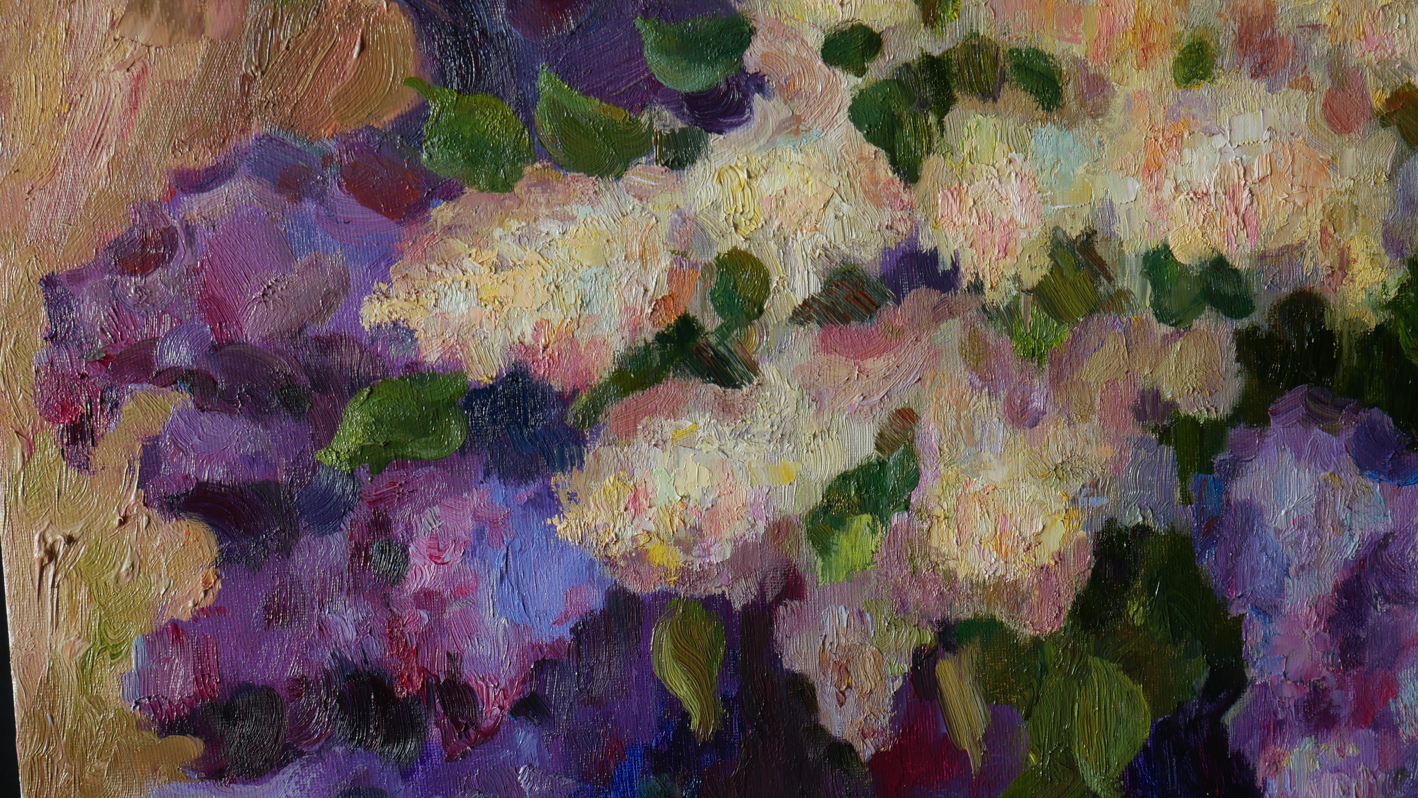 Three Lilacs Paintings - Abstract Floral Triptych For Sale 5