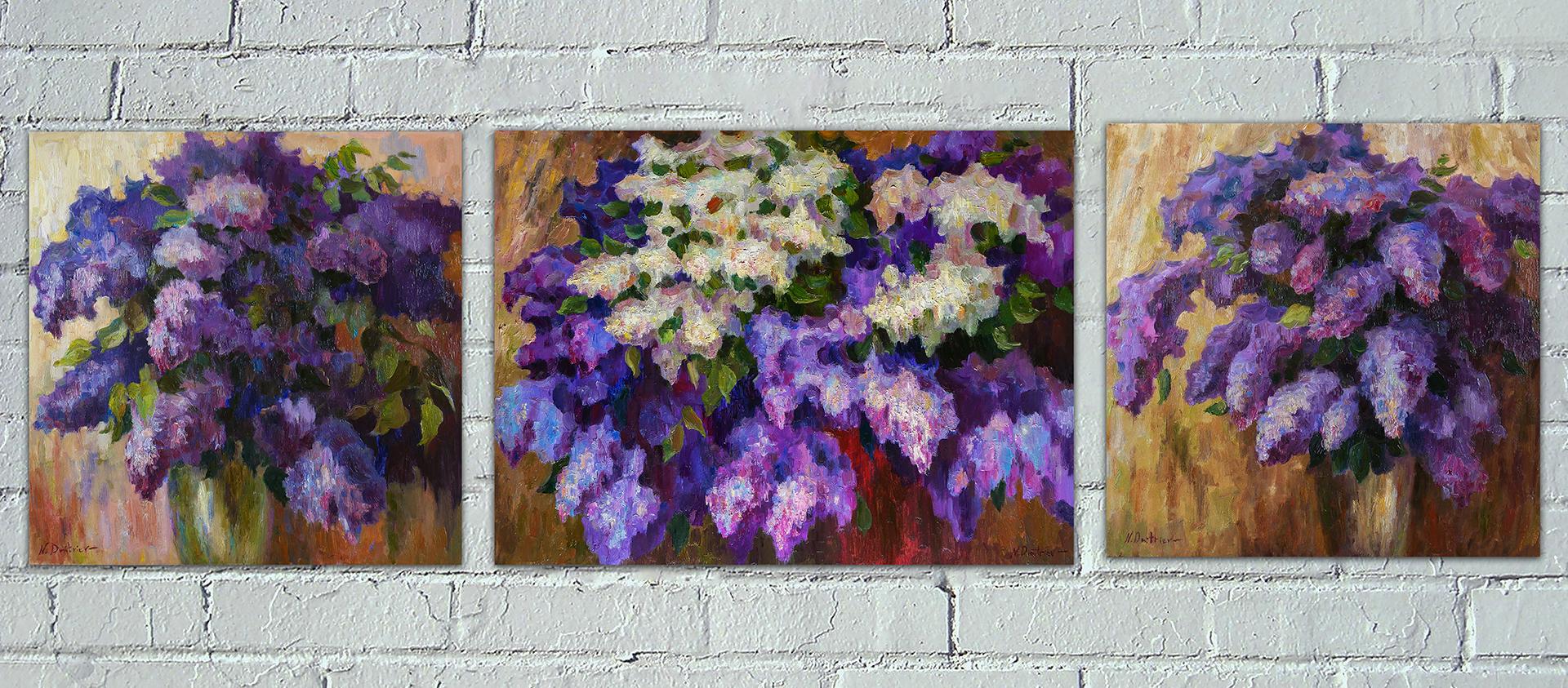 Abstract flower paintings with bouquets of lilacs contain a lot of positive energy, the bright pictures are a beautiful wall decor for interior and wonderful gift for your loved ones.

The paintings are 100% hand painted using high quality oil