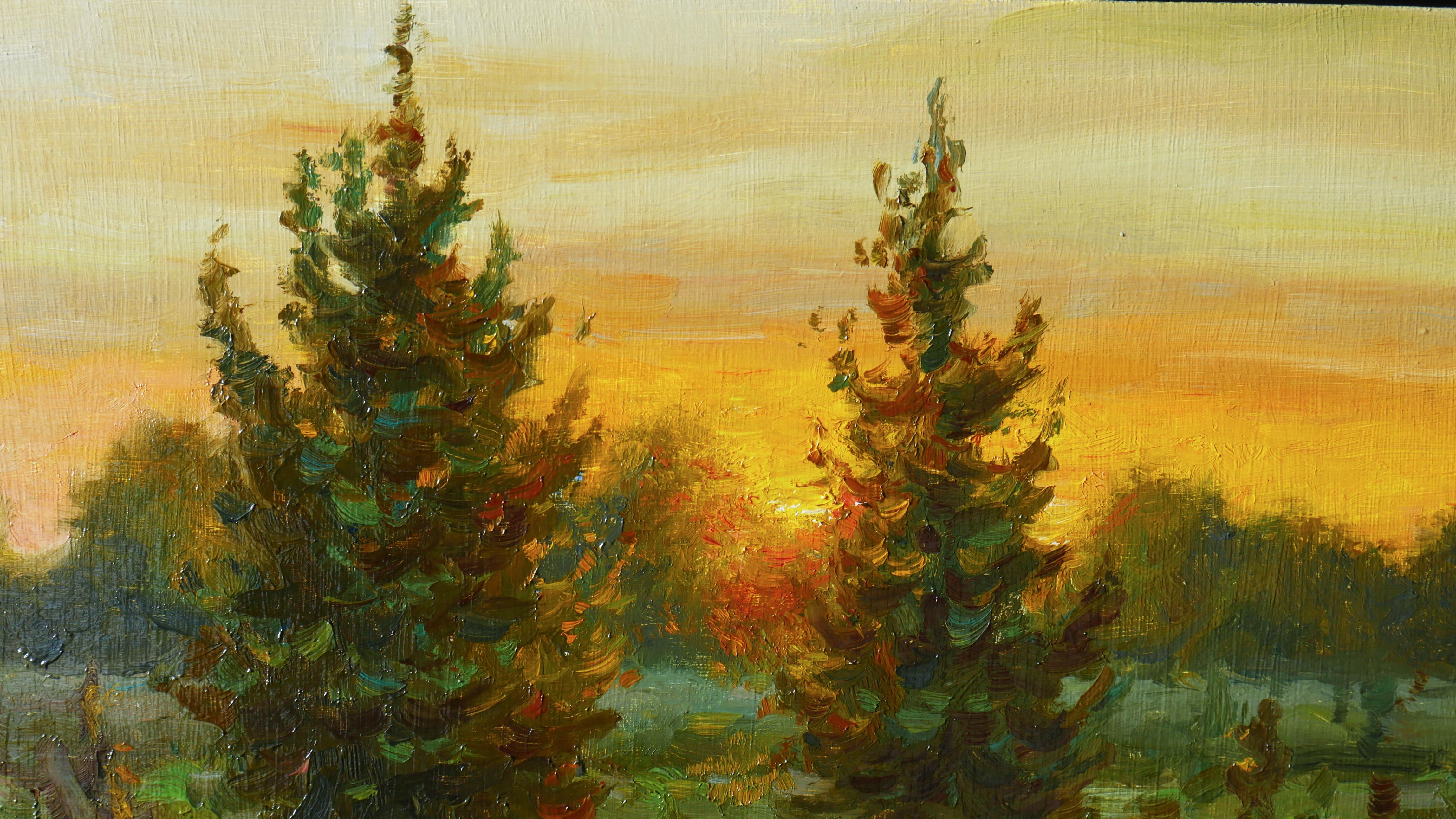 Touch Of Sunlight. Ölgemälde (Braun), Landscape Painting, von Nikolay Dmitriev