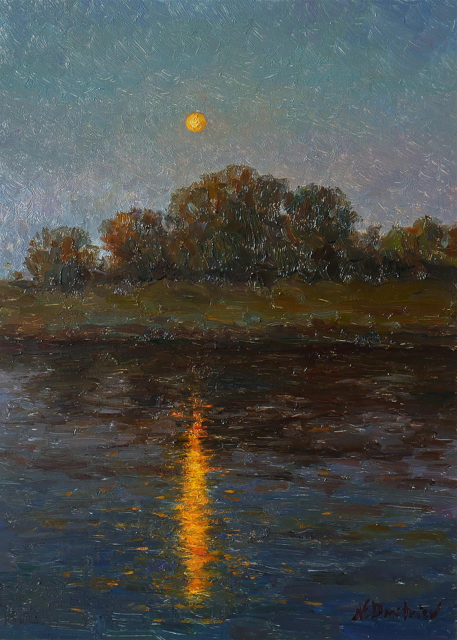 Twilight Over The Sosna River - river landscape painting