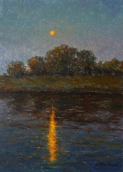 Twilight Over The Sosna River - peinture de paysage fluvial