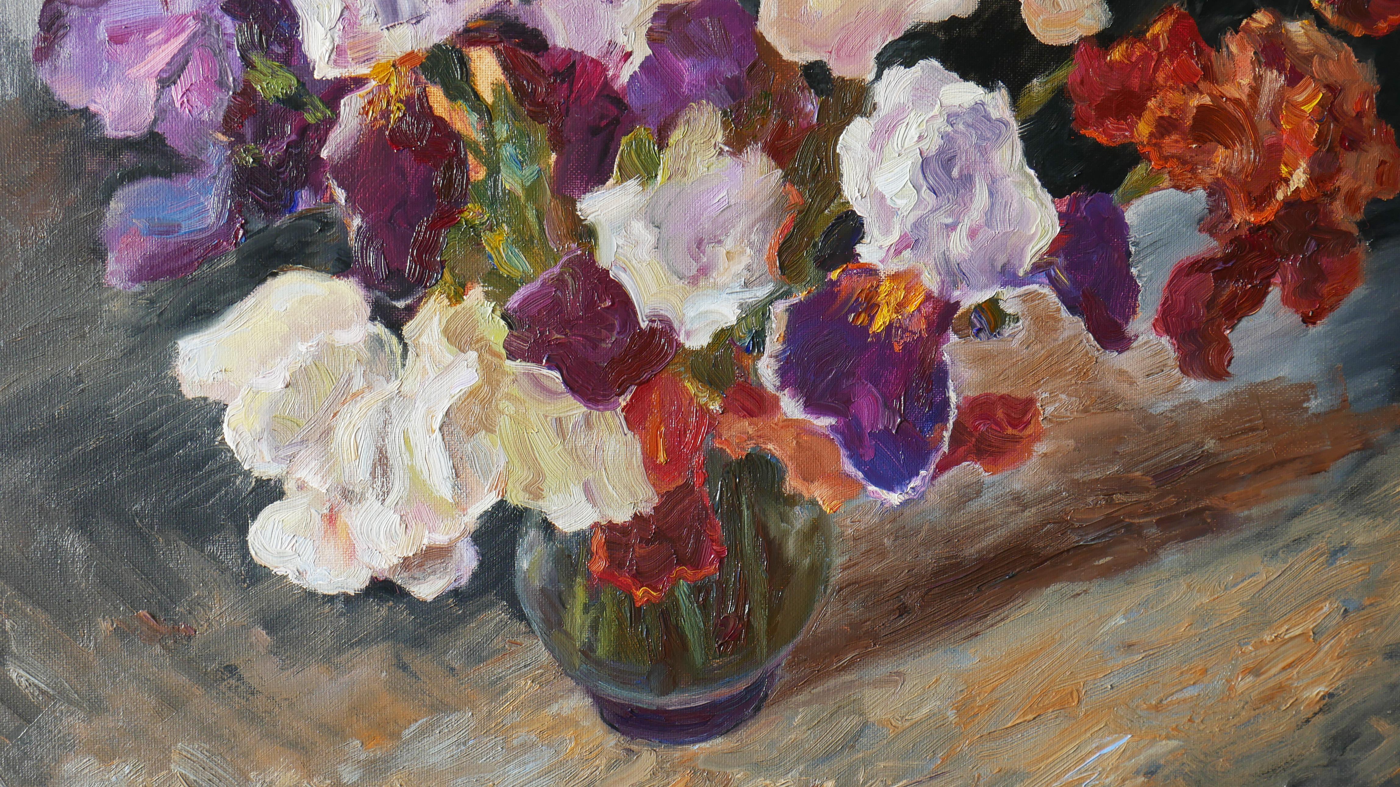 Velvet Iris Symphony - Gray Still-Life Painting by Nikolay Dmitriev
