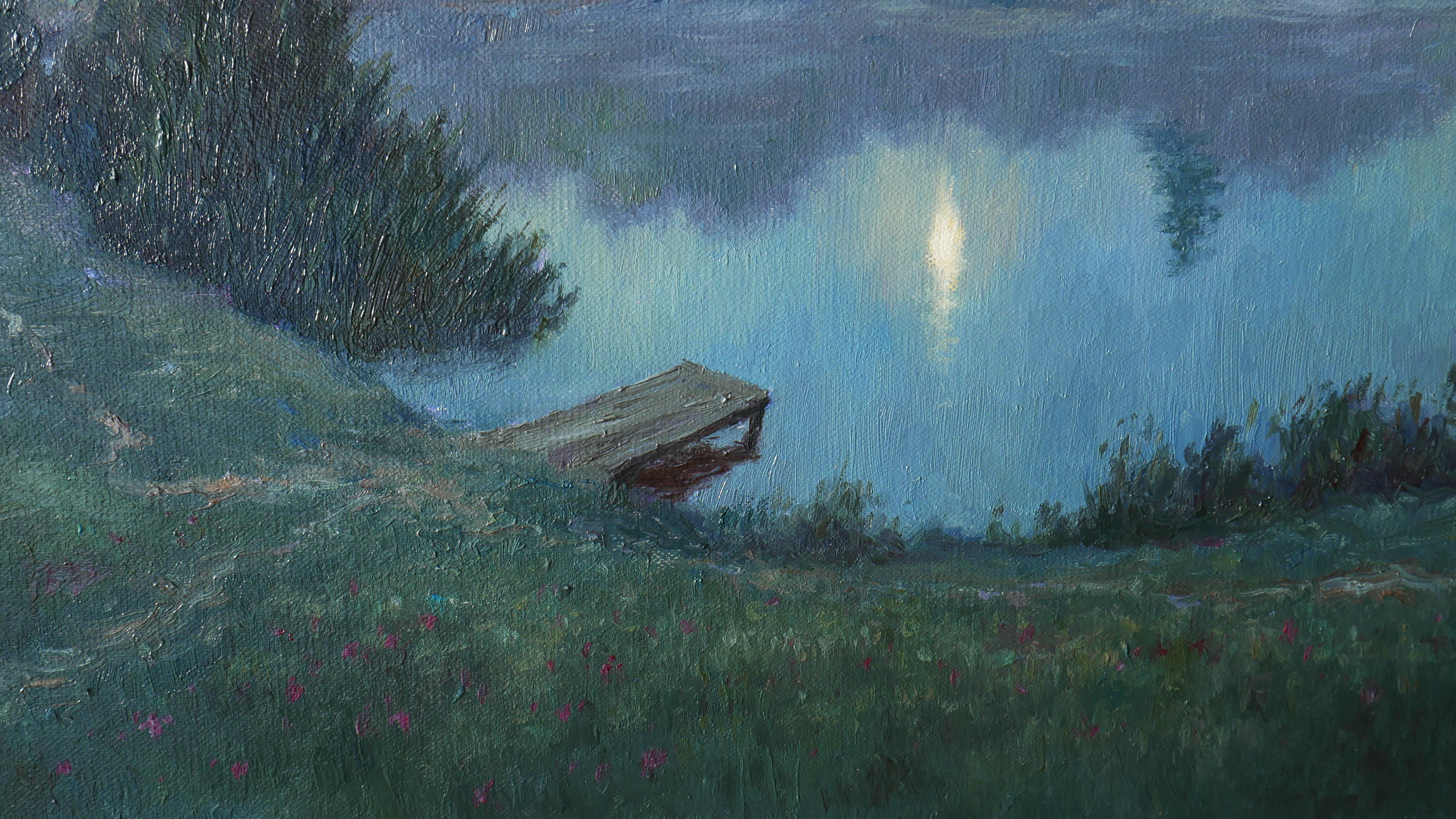 La voce del silenzio - Landscape Painting Nero di Nikolay Dmitriev