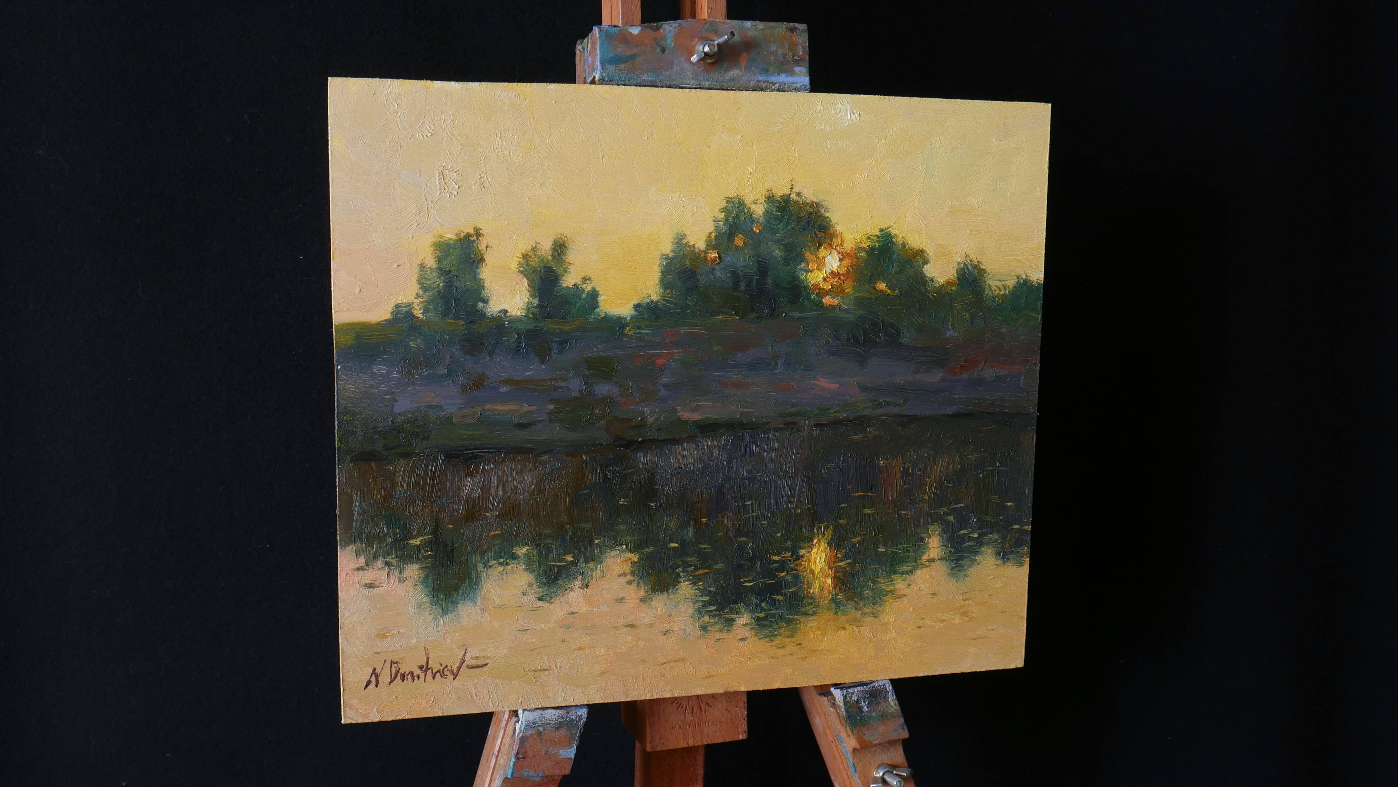 Cálida puesta de sol -  paisaje impresionista, pintura - Painting Impresionista de Nikolay Dmitriev