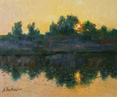 Warm Sunset -  impressionist landscape, painting
