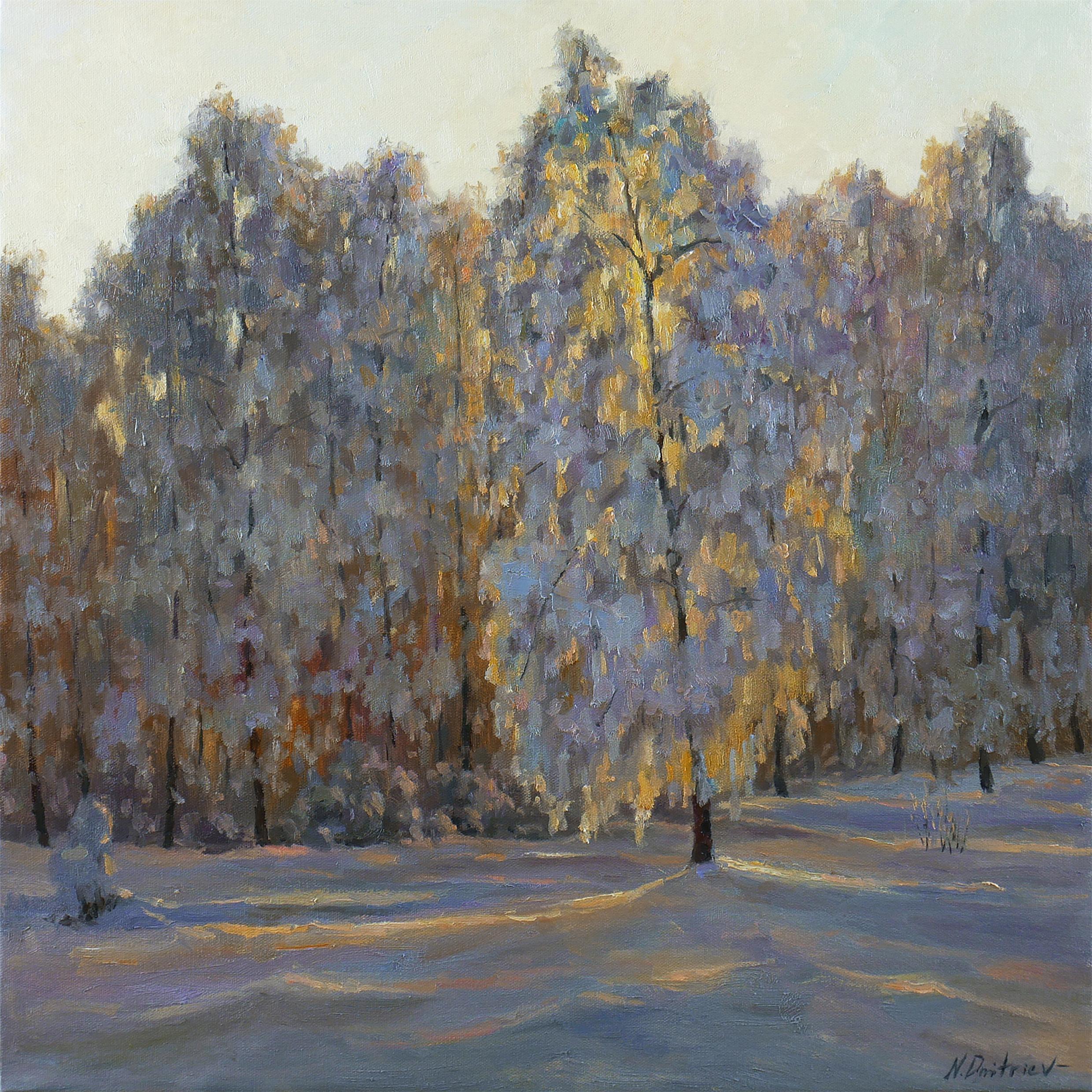 Nikolay Dmitriev Winter Sunlight sunny winter landscape painting at