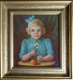 Porträt eines kleinen Mädchens mit einem Fadenkugel. Öl auf Karton, 46x40 cm, Öl