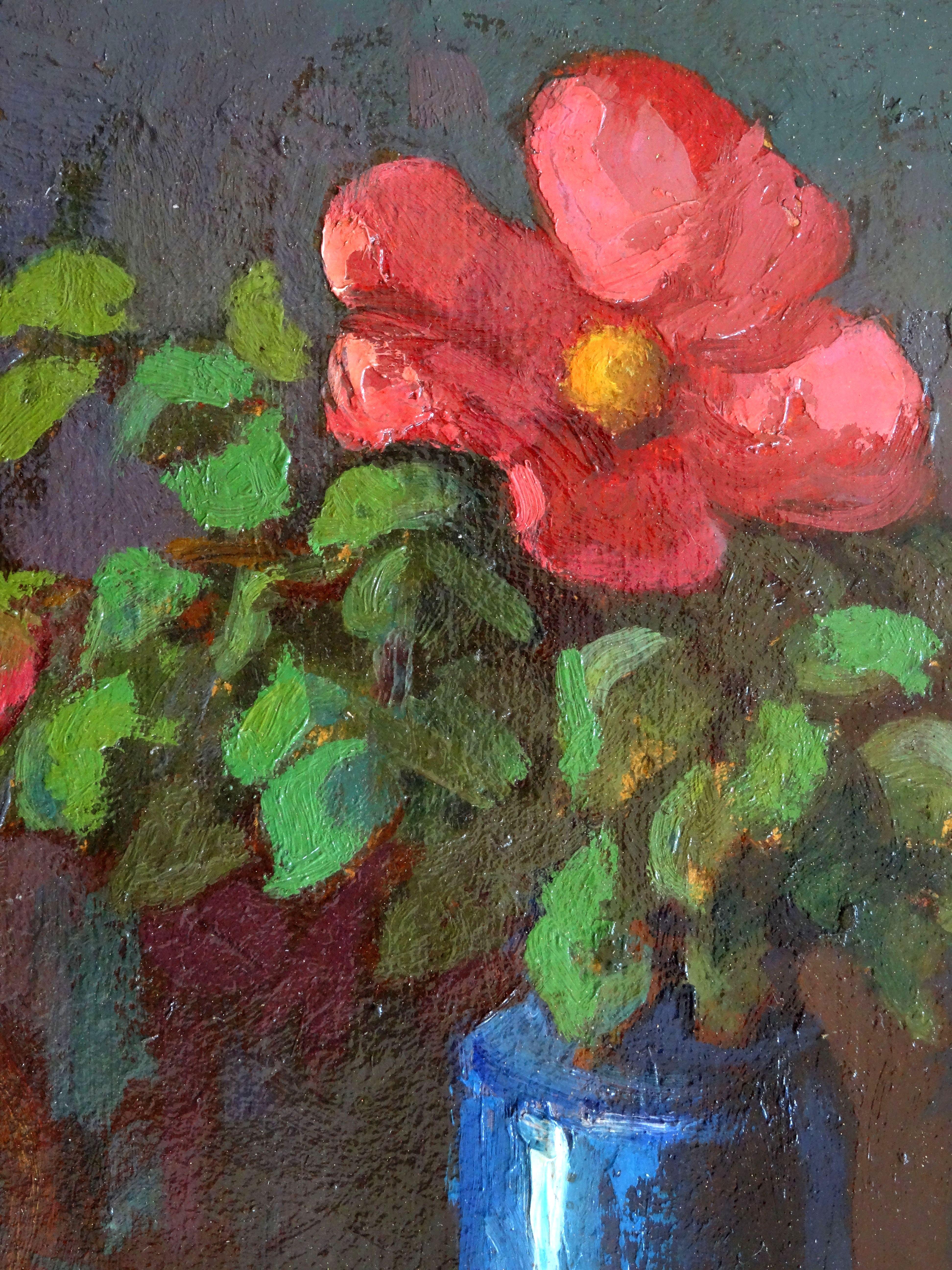 Rosa canina. olio su cartone, 23x27, 5 cm - Still-Life Painting Nero di Nikolay Kulainis 